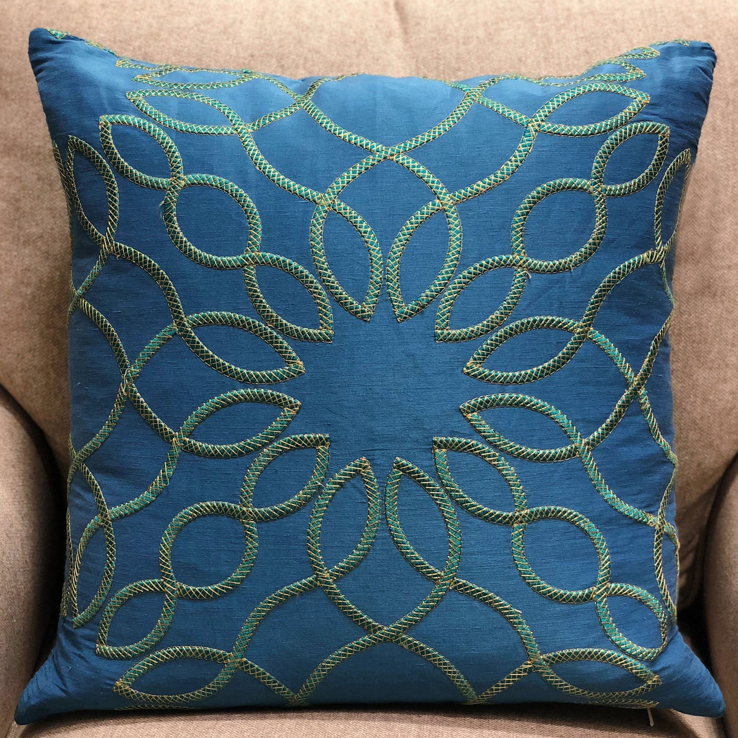 Calico Island Blue and Green Geometric Luxury Throw Pillow-1