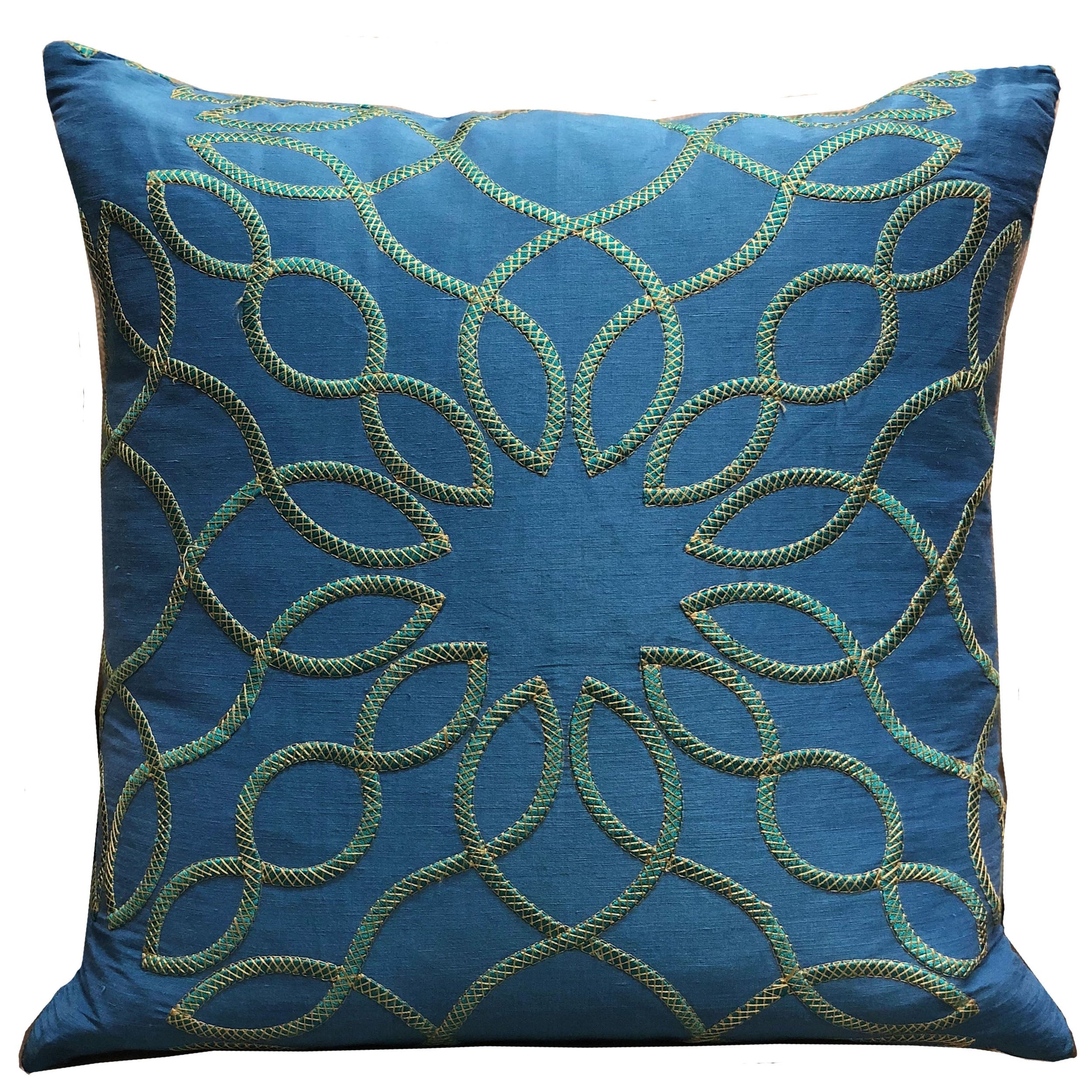 Calico Island Blue and Green Geometric Luxury Throw Pillow-0