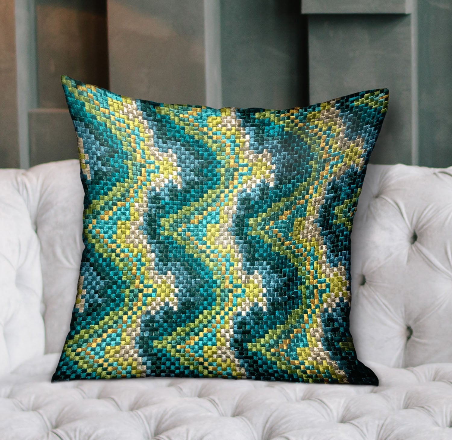 Montage Haven Green Geometric Luxury Throw Pillow-1