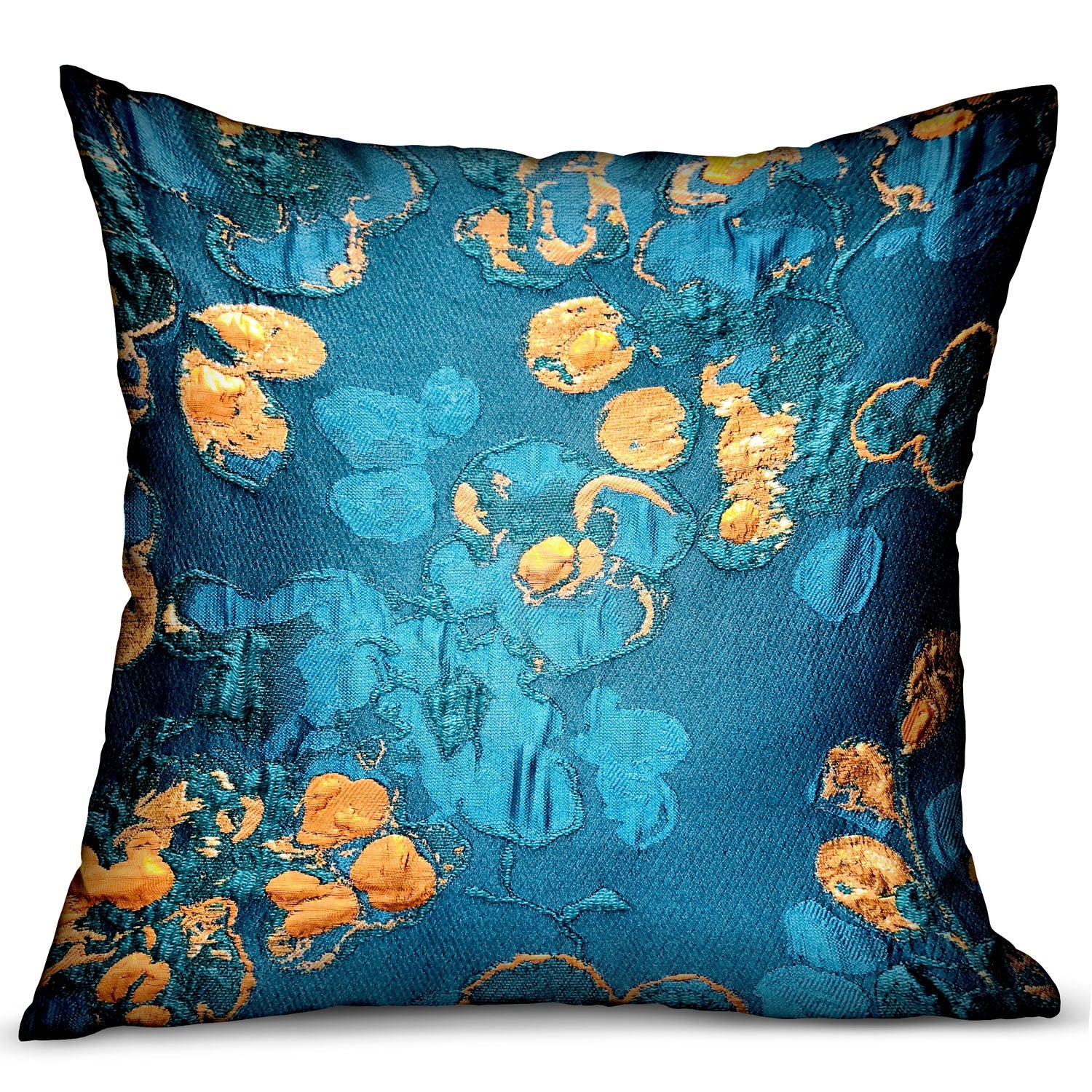 Bronze Blossom Blue Floral Luxury Throw Pillow-0