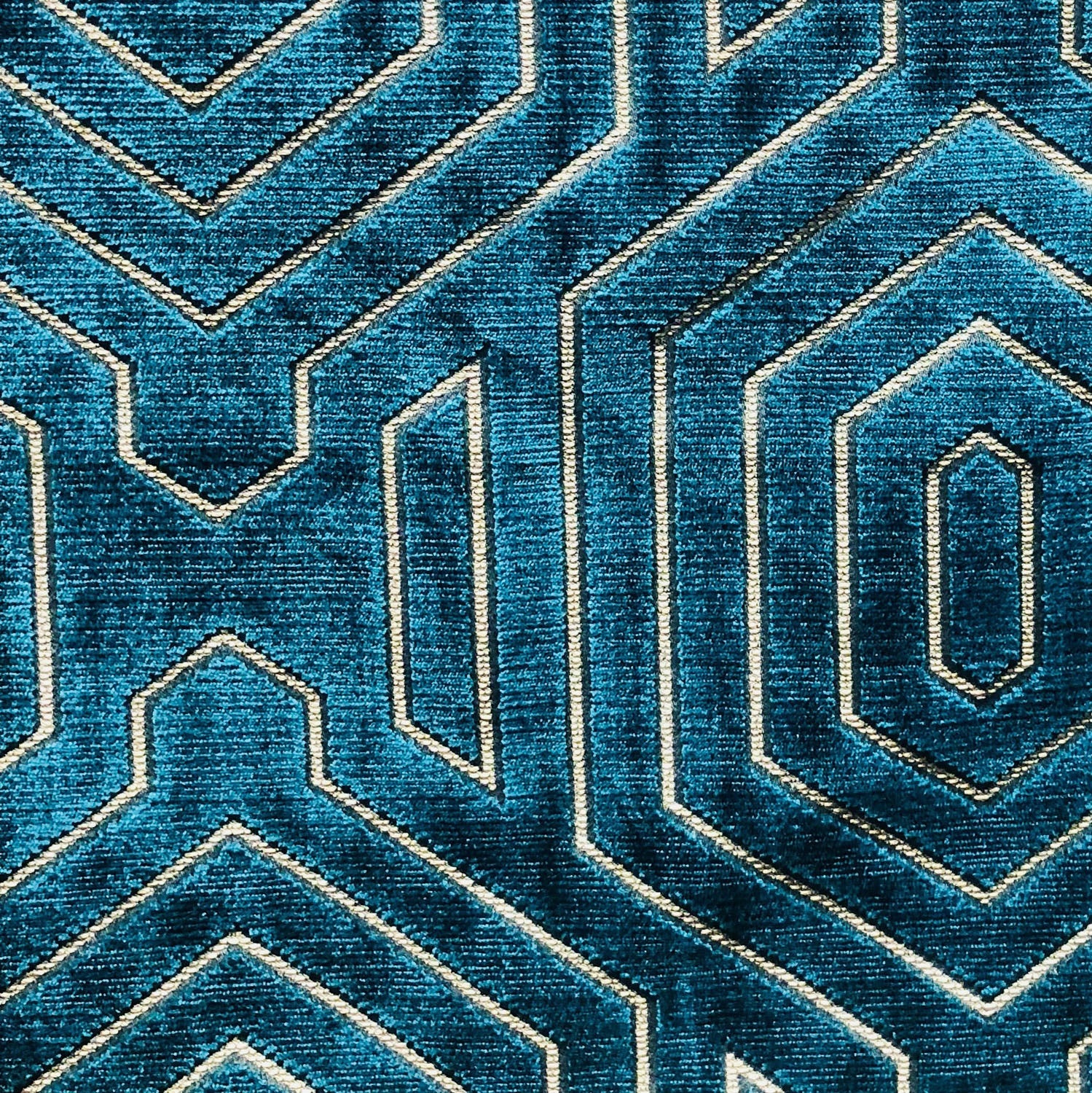 Cerulean Velvet Blue Geometric Luxury Throw Pillow-2