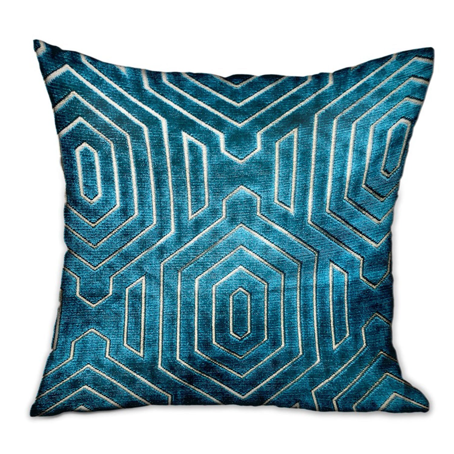 Cerulean Velvet Blue Geometric Luxury Throw Pillow-0