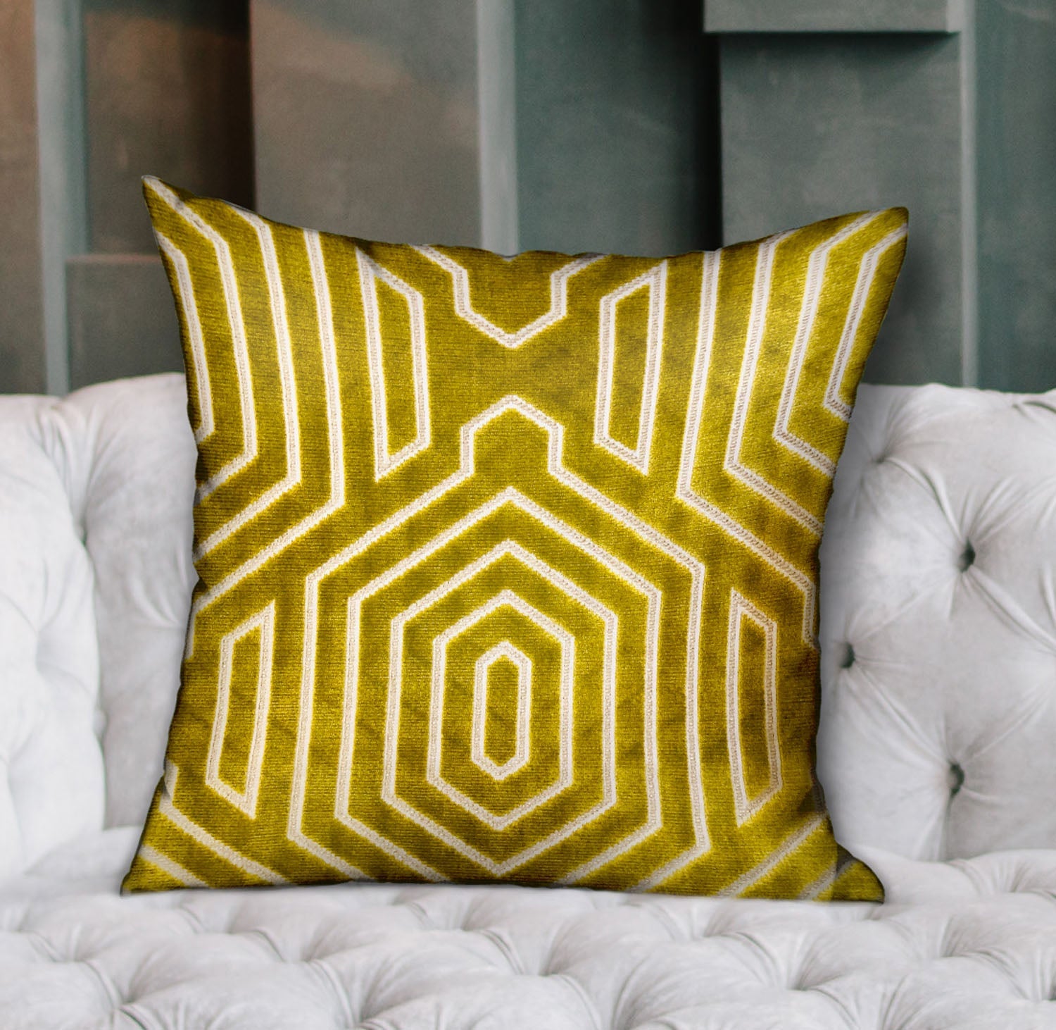 Goldenrod Velvet Gold Geometric Luxury Throw Pillow-1