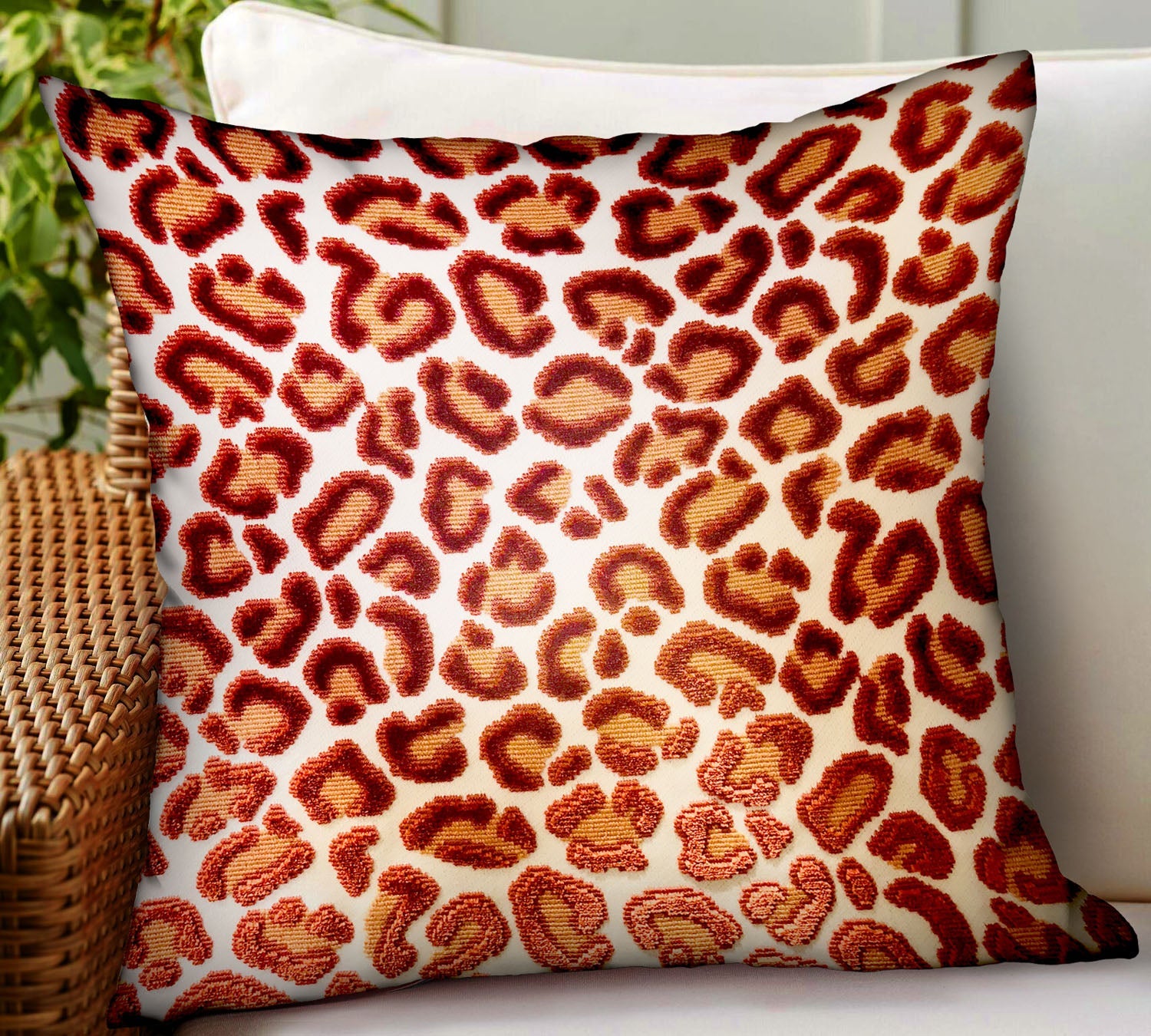 Emberglow Velvet Cheetah Red Animal Motif Luxury Throw Pillow-1