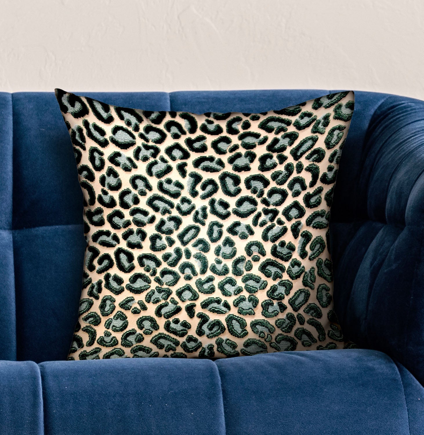 Jade Velvet Cheetah Green Animal Motif Luxury Throw Pillow-1