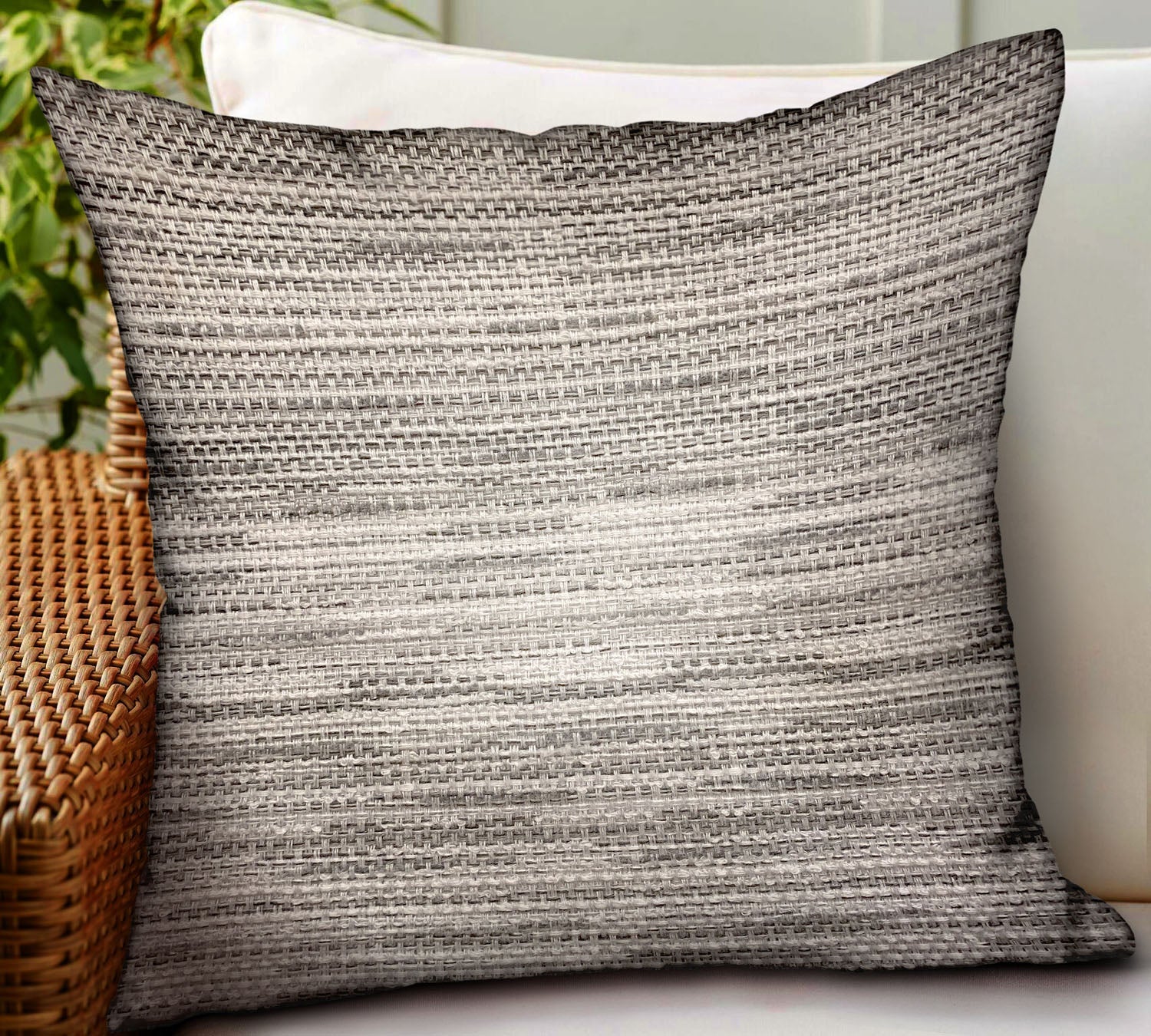 Silver Lake Weave Silver Solid Luxury Outdoor/Indoor Throw Pillow-1