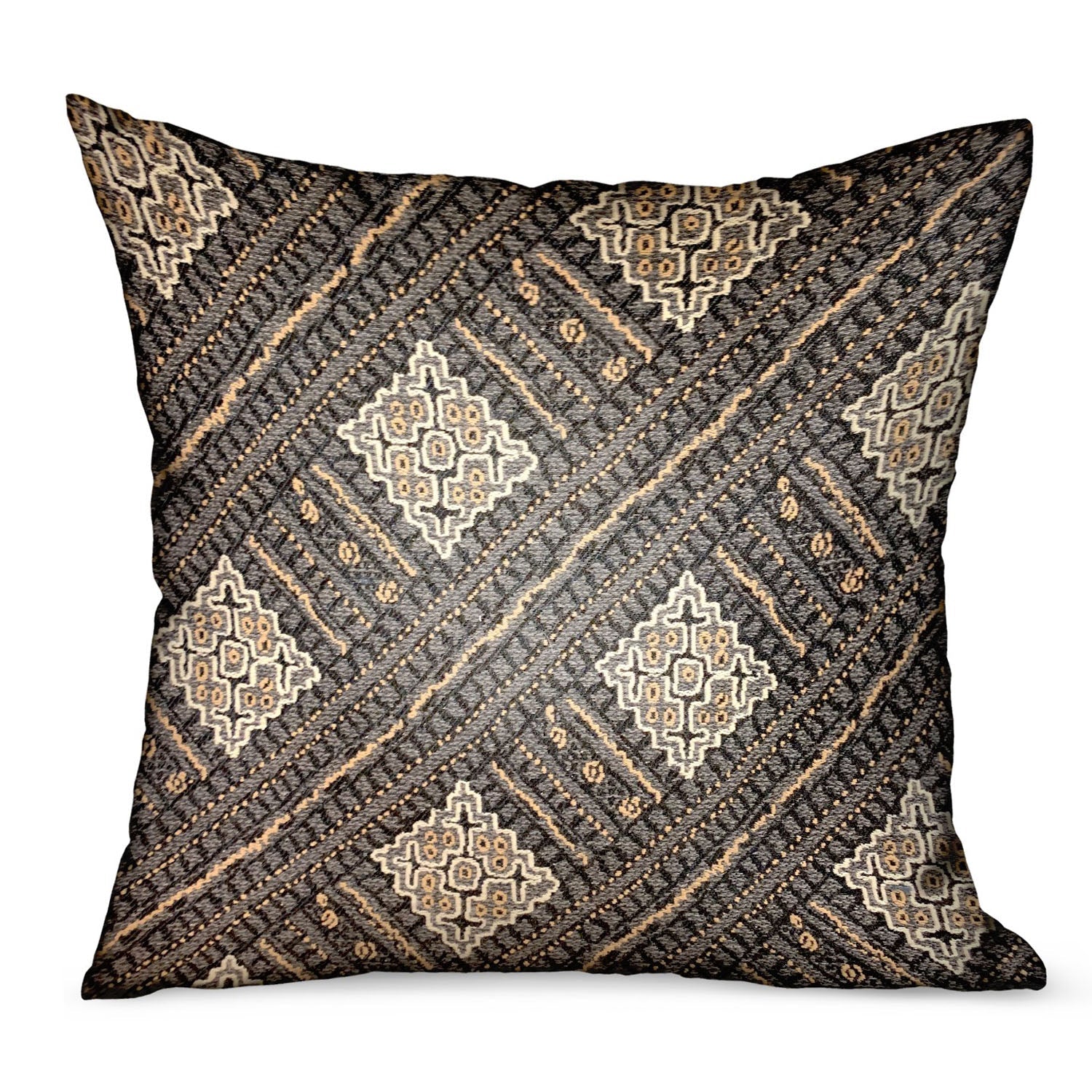 Pewter Lattice Charcoal Geometric Luxury Outdoor/Indoor Throw Pillow-0