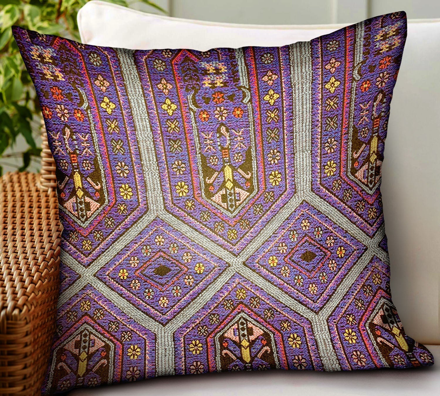 Parisian Vibes Purple Geometric Luxury Outdoor/Indoor Throw Pillow-1