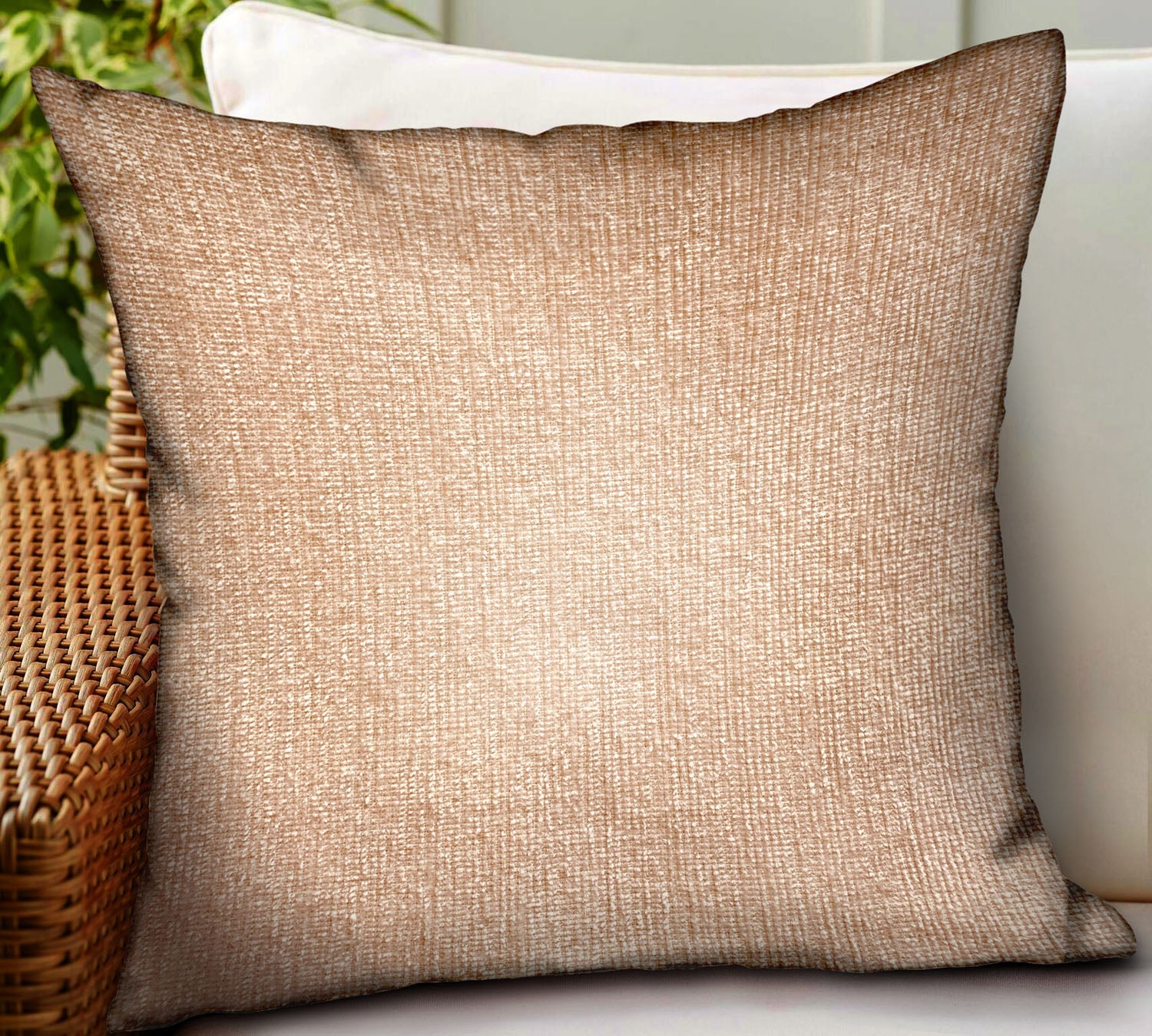 Lush Sepia Off White Solid Luxury Outdoor/Indoor Throw Pillow-1