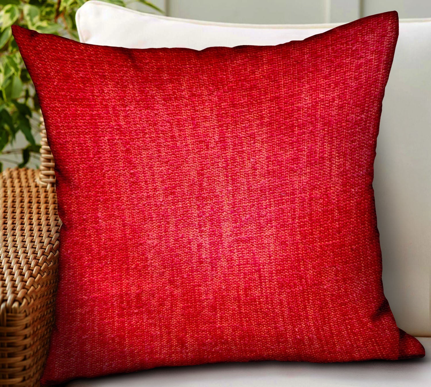 Scarlet Zest Red Solid Luxury Outdoor/Indoor Throw Pillow-1