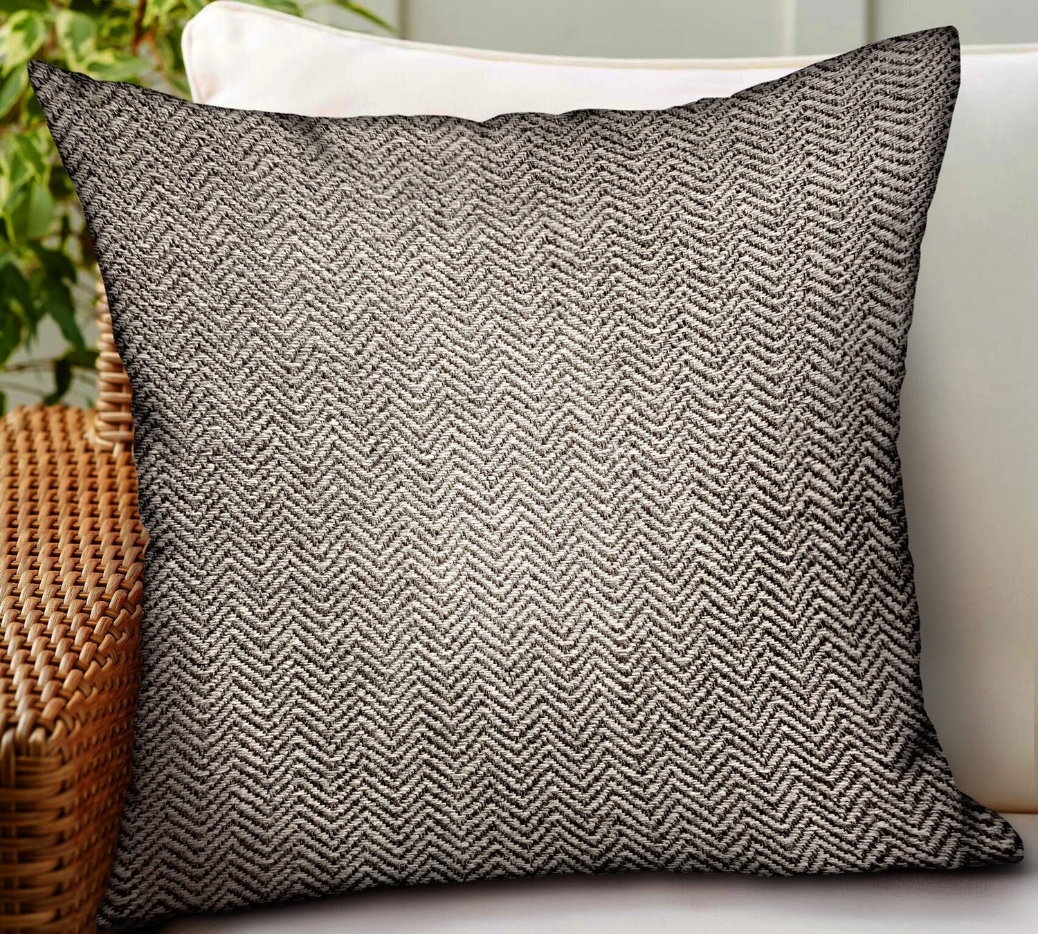 Jagged Ash Gray Chevron Luxury Outdoor/Indoor Throw Pillow-1