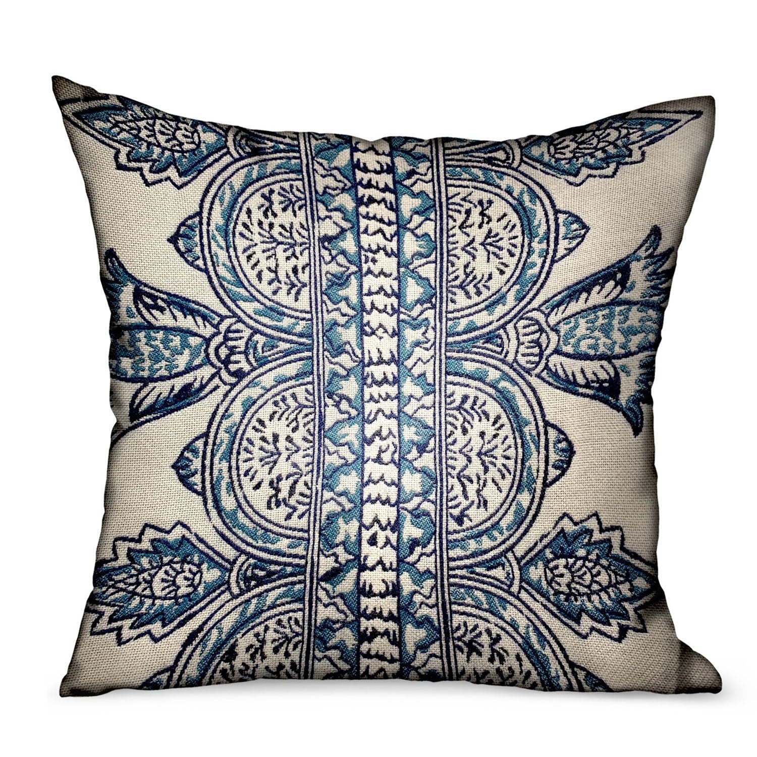 Aristocratic Floret White/ Blue Paisley Luxury Outdoor/Indoor Throw Pillow-0