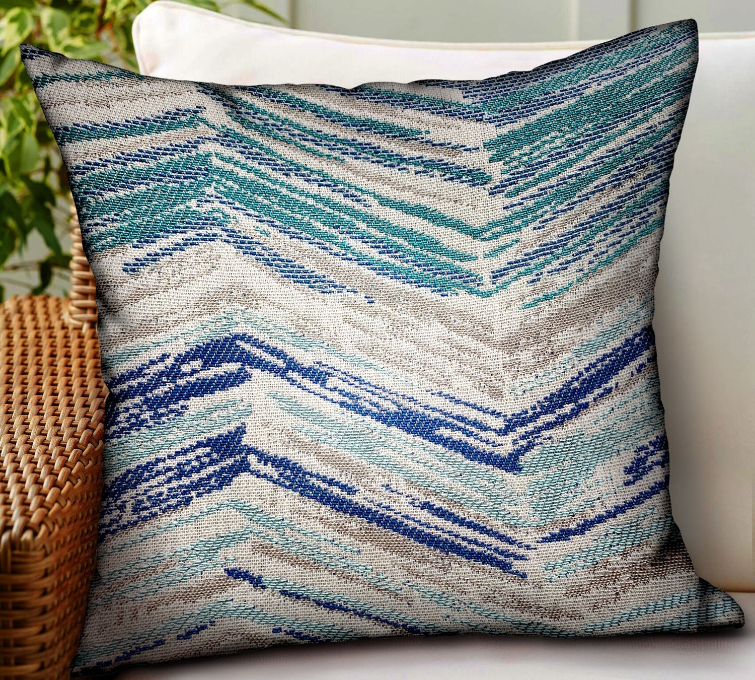 Skyline Breeze Blue Chevron Luxury Outdoor/Indoor Throw Pillow-1