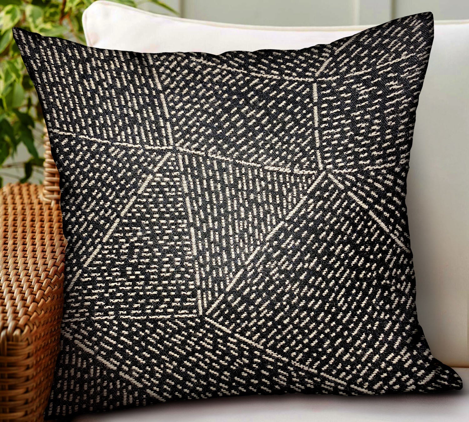 Onyx Way Gray Geometric Luxury Outdoor/Indoor Throw Pillow-1