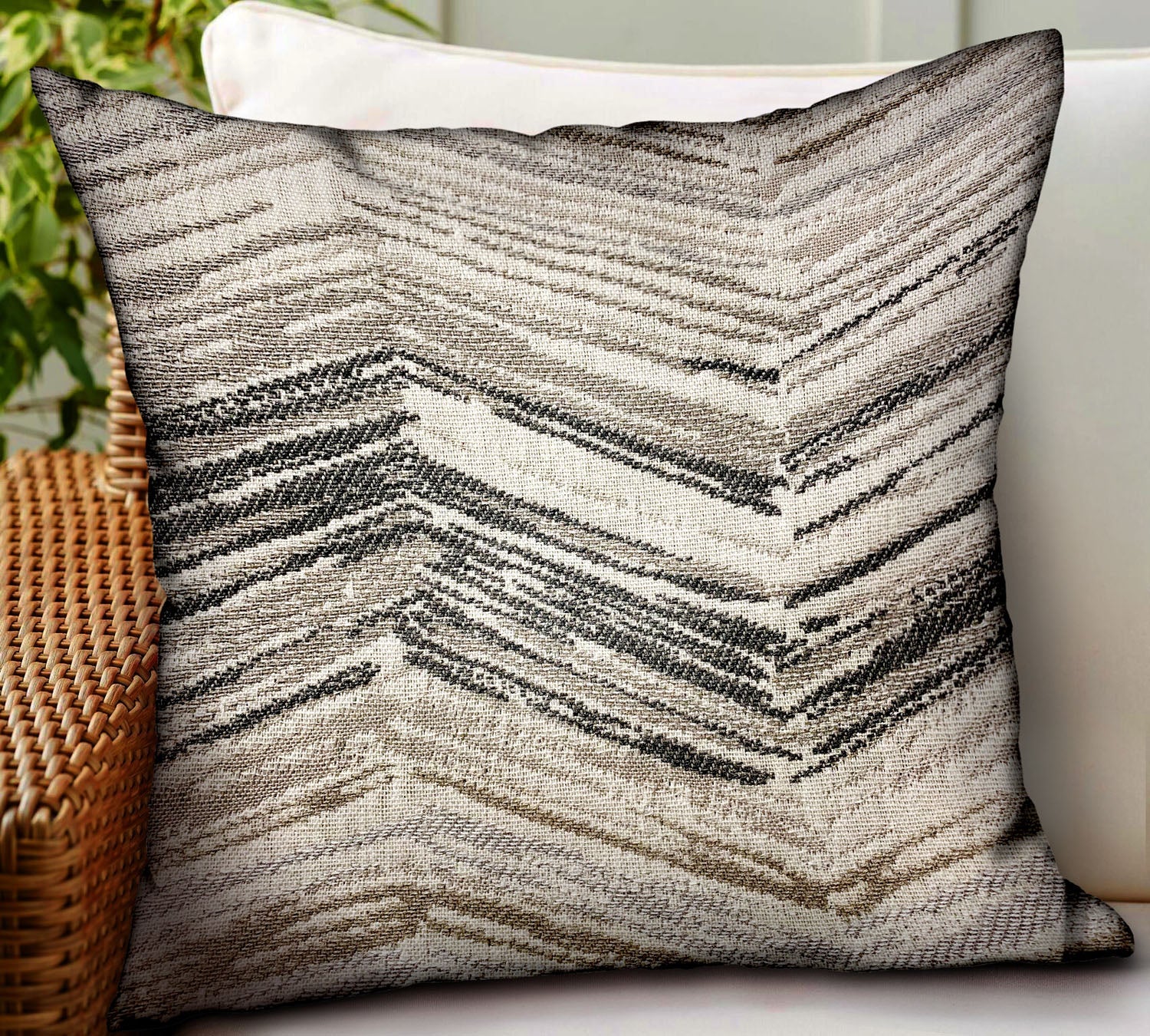 Jagged Sand Brown Geometric Luxury Outdoor/Indoor Throw Pillow-1