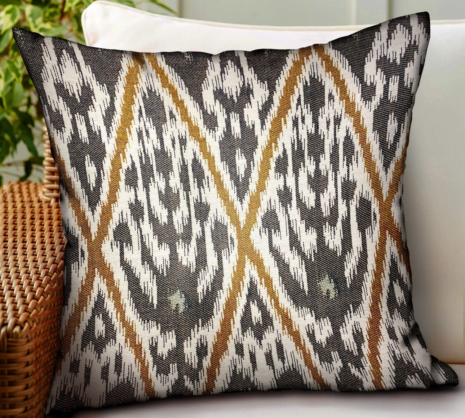 Isabis Plush Brown Ikat Luxury Outdoor/Indoor Throw Pillow-1