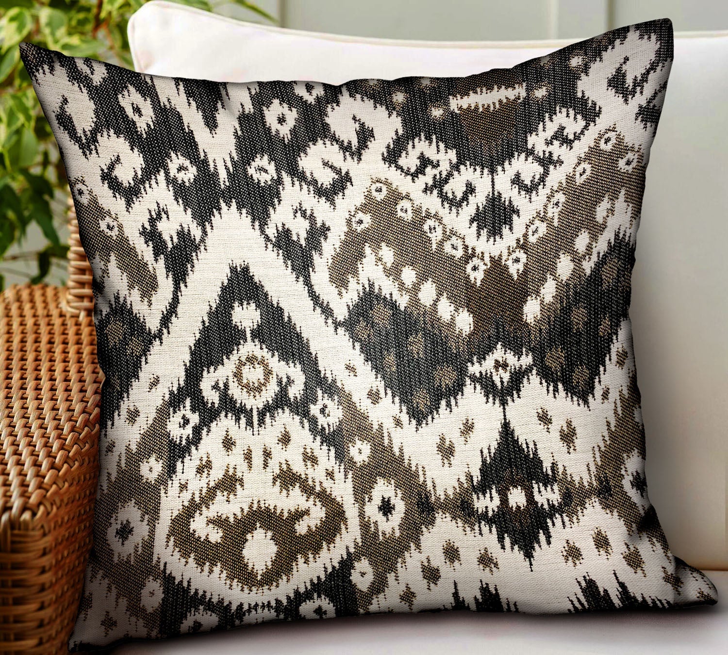 Amare Dream Brown Ikat Luxury Outdoor/Indoor Throw Pillow-1