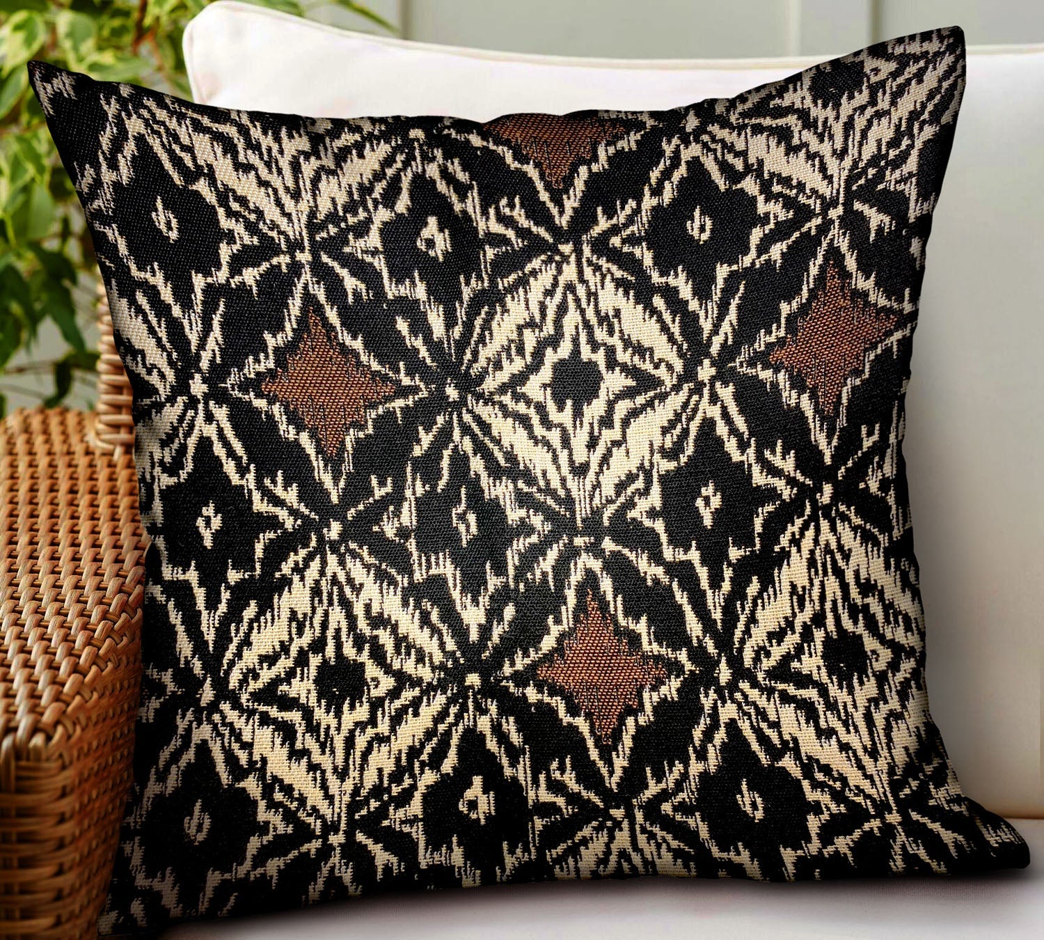 Daliah Ice Black Chevron Luxury Outdoor/Indoor Throw Pillow-1