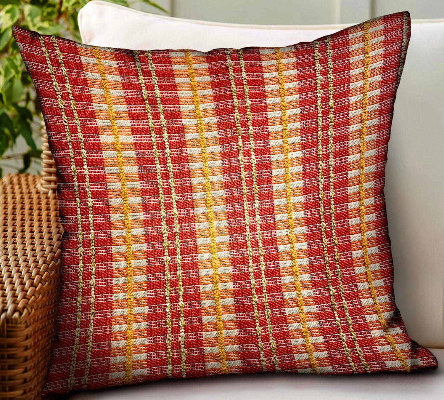 Cherry Tassel Orange Stripes Luxury Outdoor/Indoor Throw Pillow-1