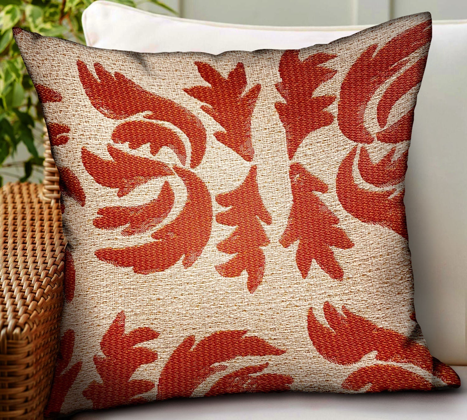 Claret Leaflet Orange Paisley Luxury Outdoor/Indoor Throw Pillow-1