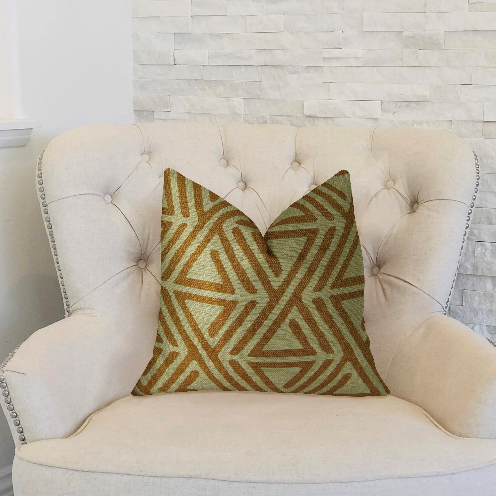 Arrow Maze Cream and Brown Handmade Luxury Pillow-1