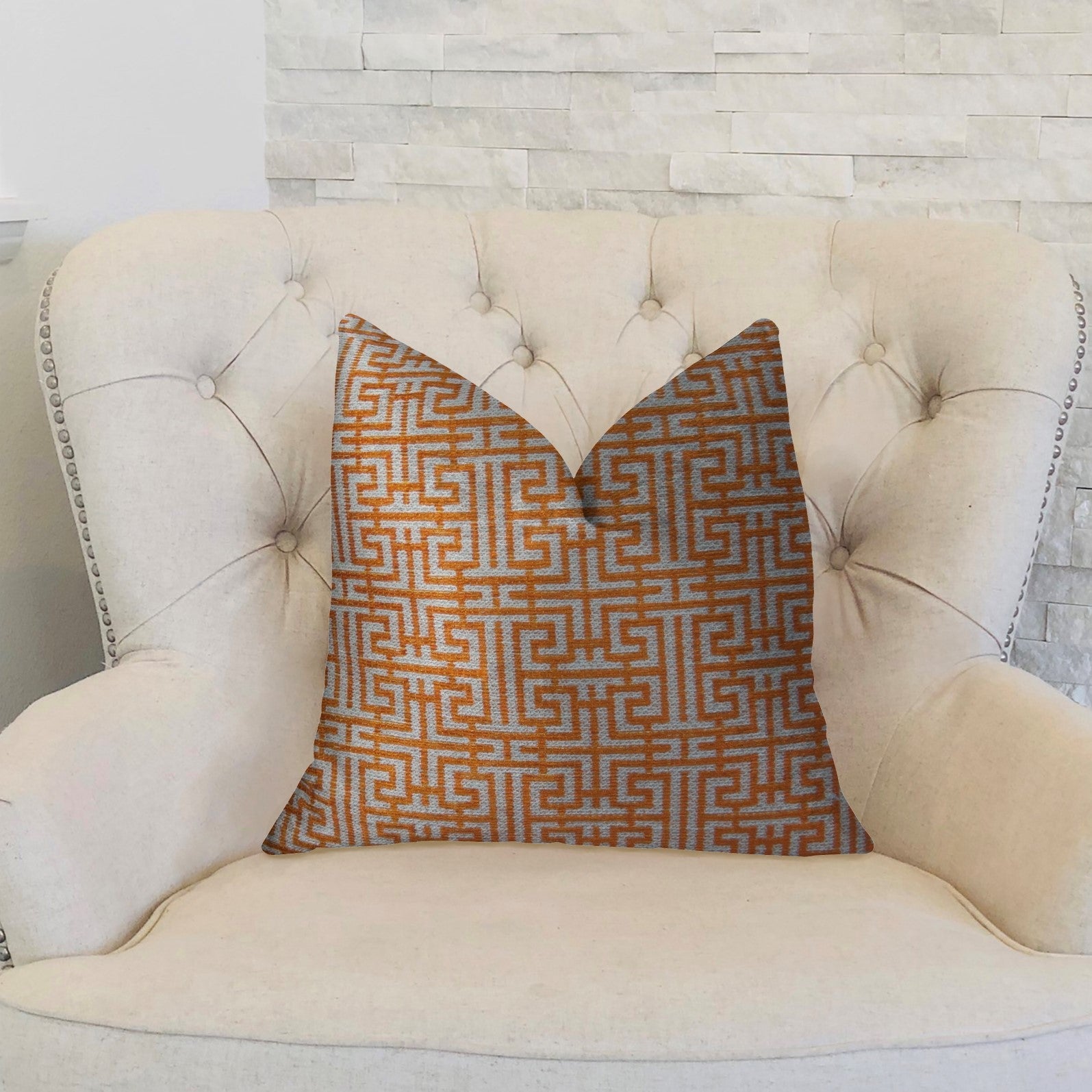 Crossroad Orange and Ivory Handmade Luxury Pillow-1