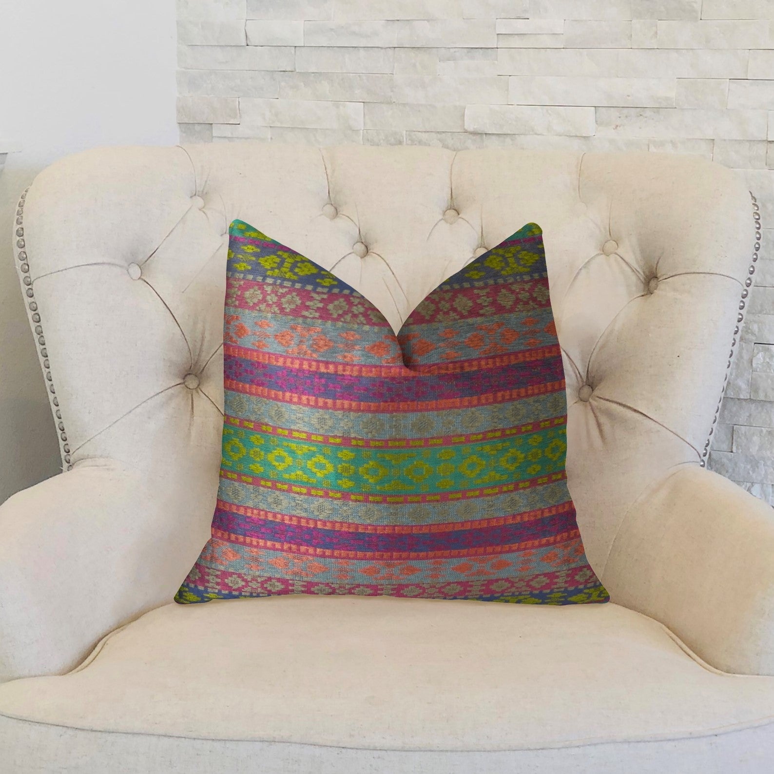 Avalanche Magenta Green and Blue Handmade Luxury Pillow-1