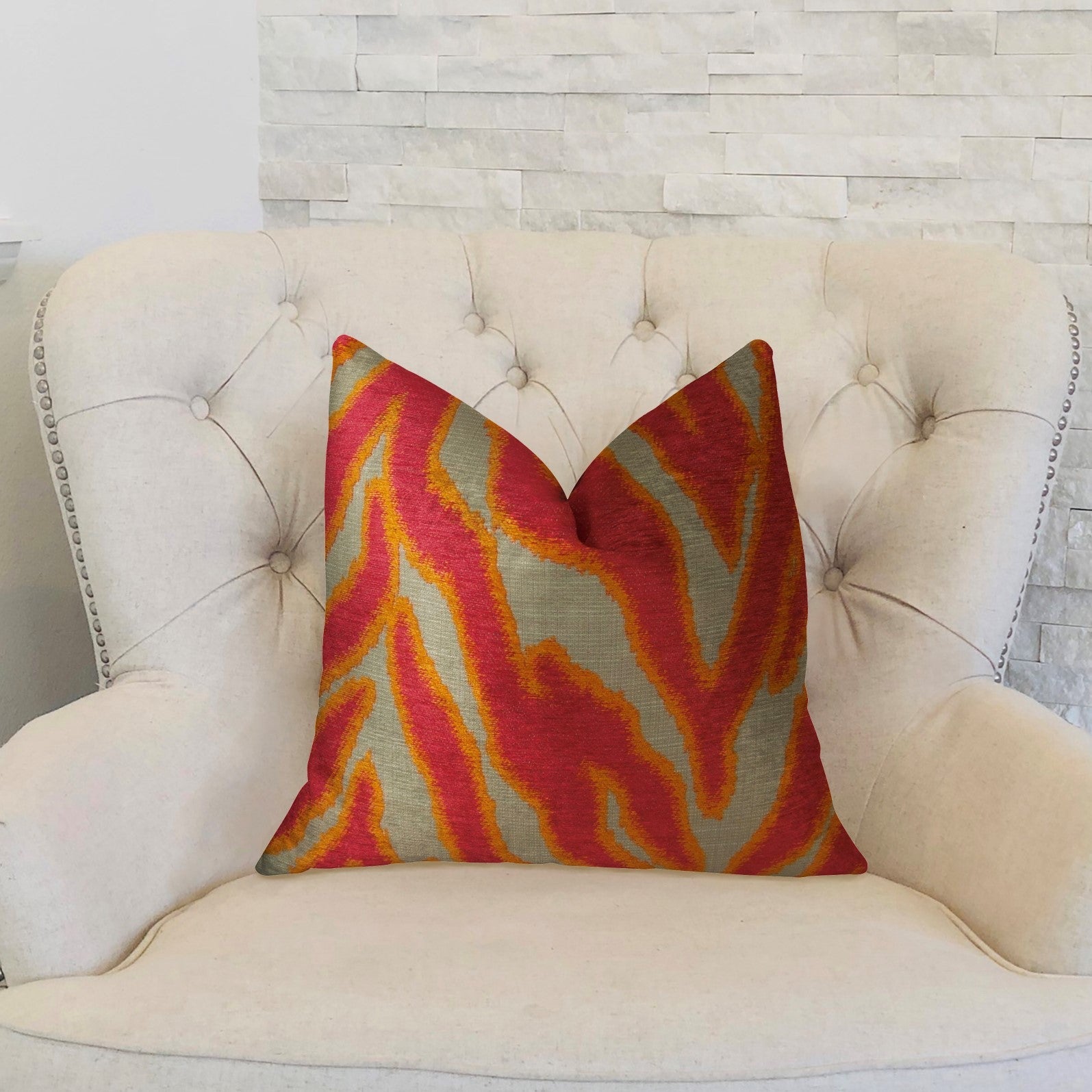 Fuchsia Fire Fuchsia Orange and Taupe Handmade Luxury Pillow-1