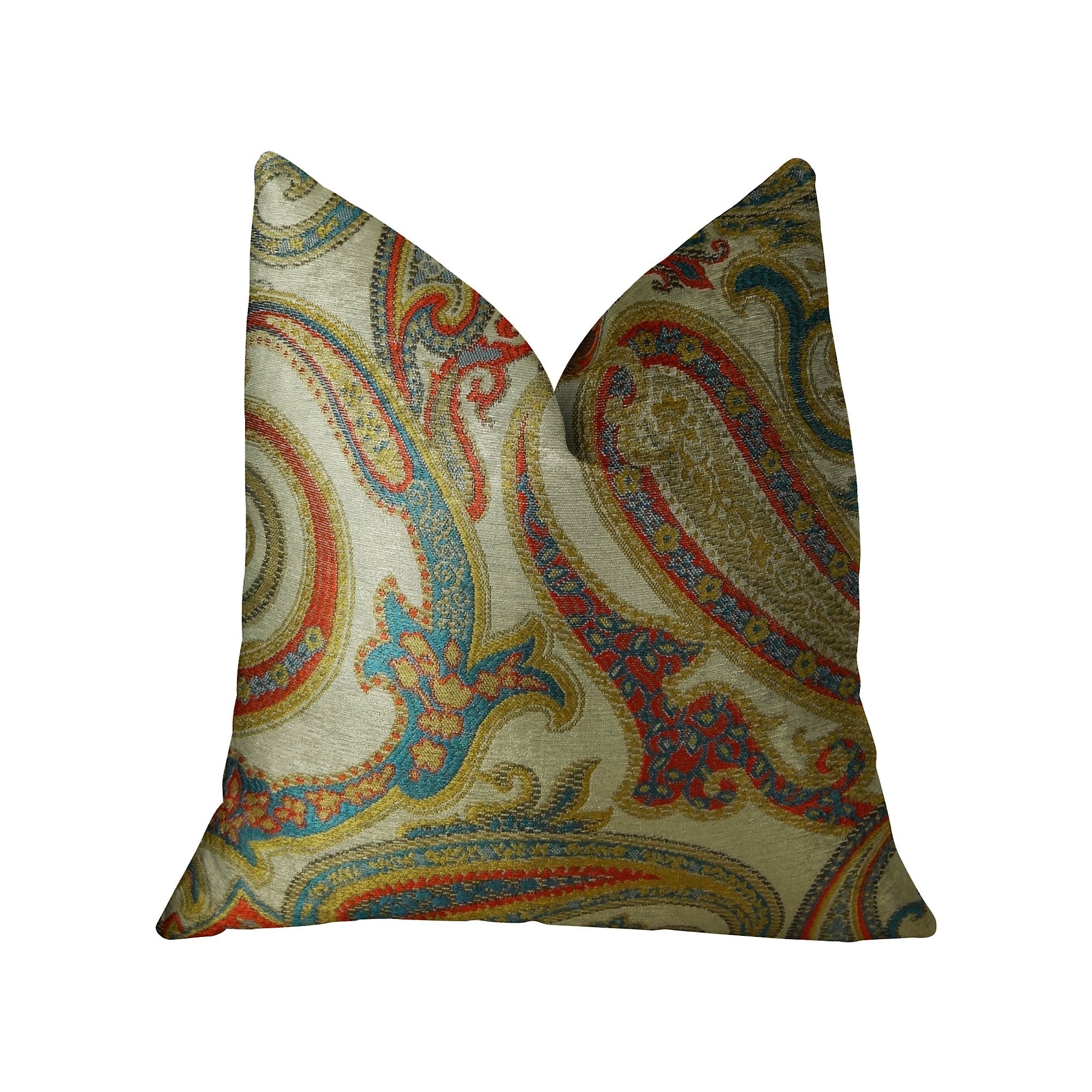 Paisley Bay Cream Red and Blue Handmade Luxury Pillow-0