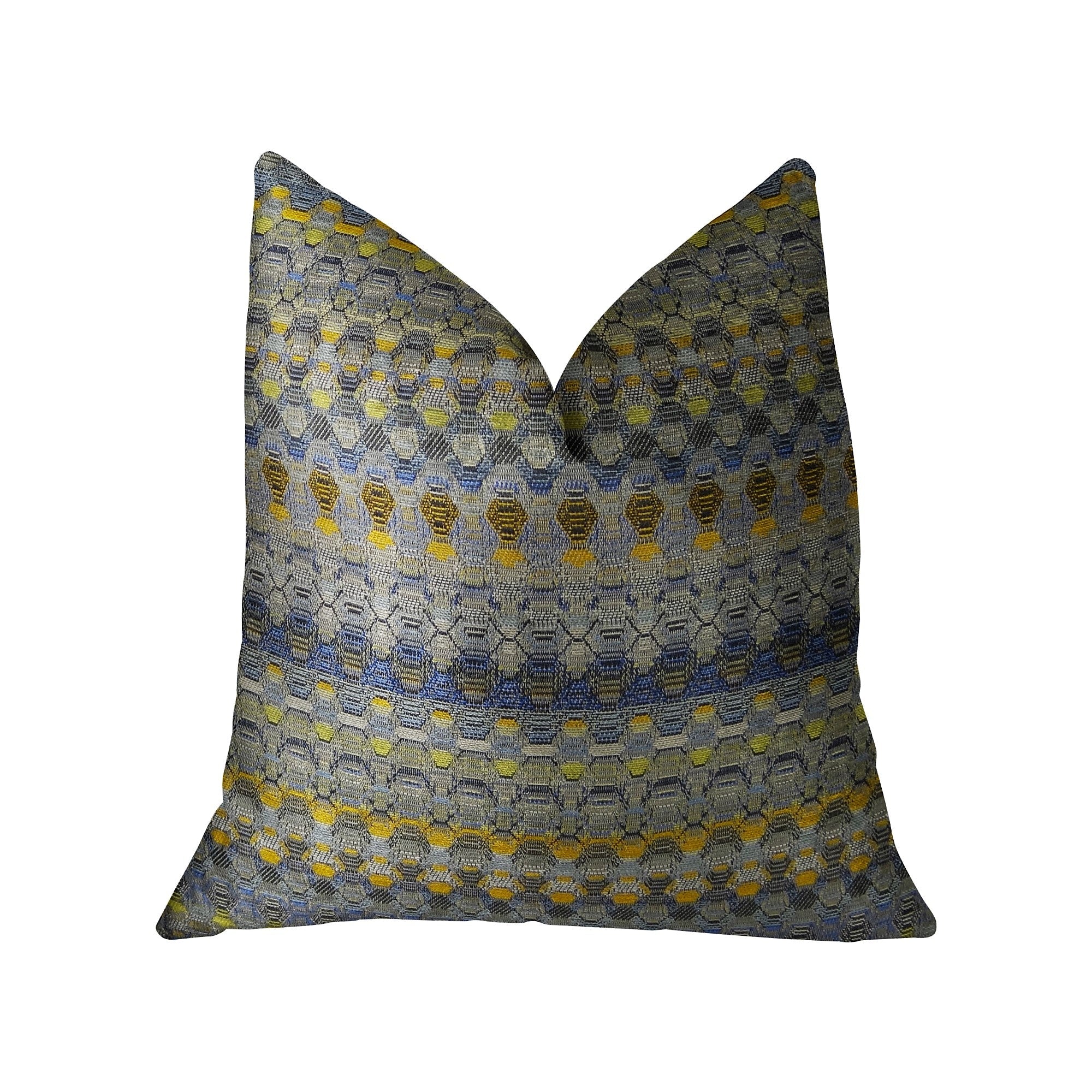 Blue Wynne Blue Navy and Yellow Handmade Luxury Pillow-0