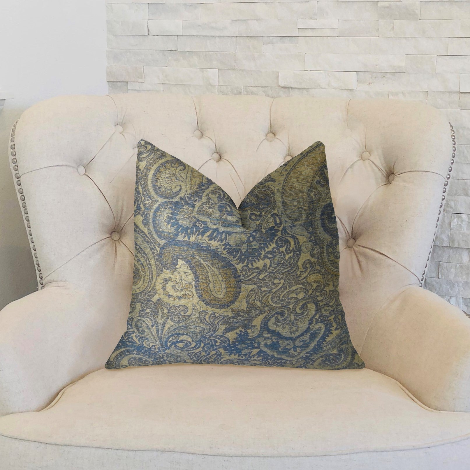 Myrtle  Navy Blue and Taupe Handmade Luxury Pillow-1