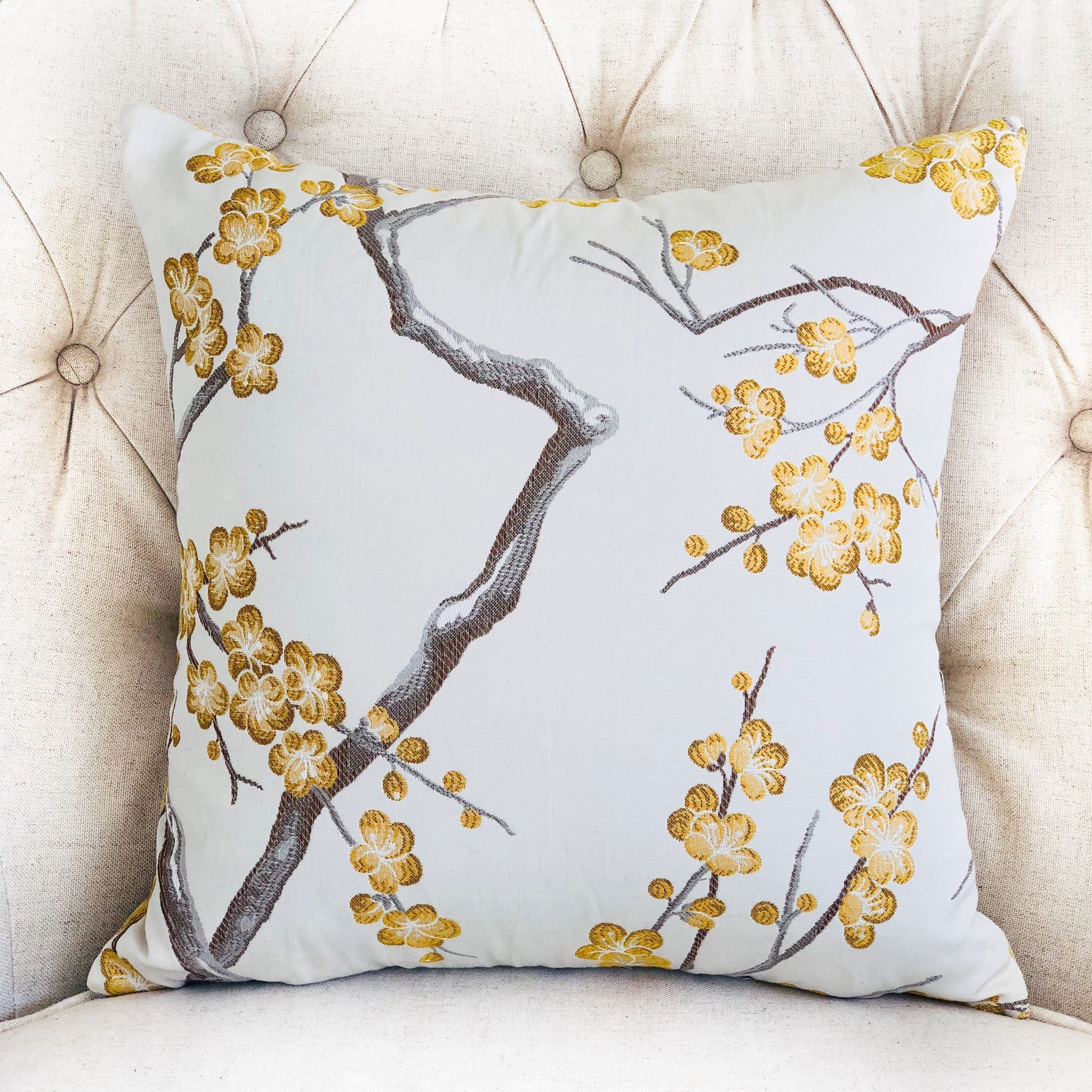 Yellow Blossom Yellow and Gray Handmade Luxury Pillow-1