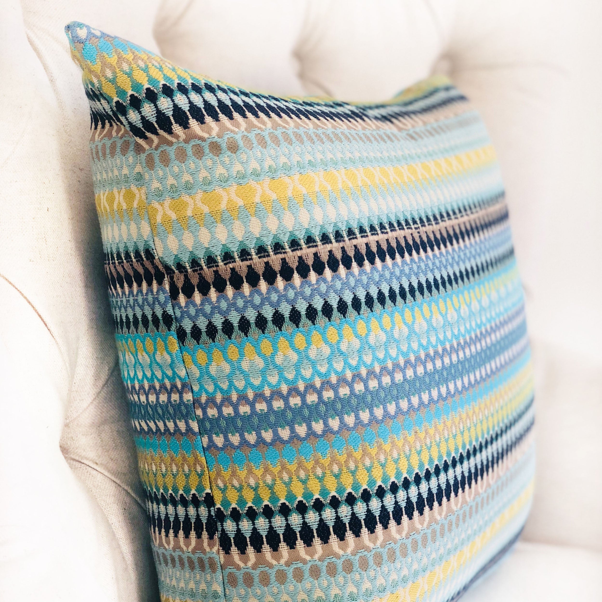 Lake Marsh Turquoise Yellow and Navy Handmade Luxury Pillow-2