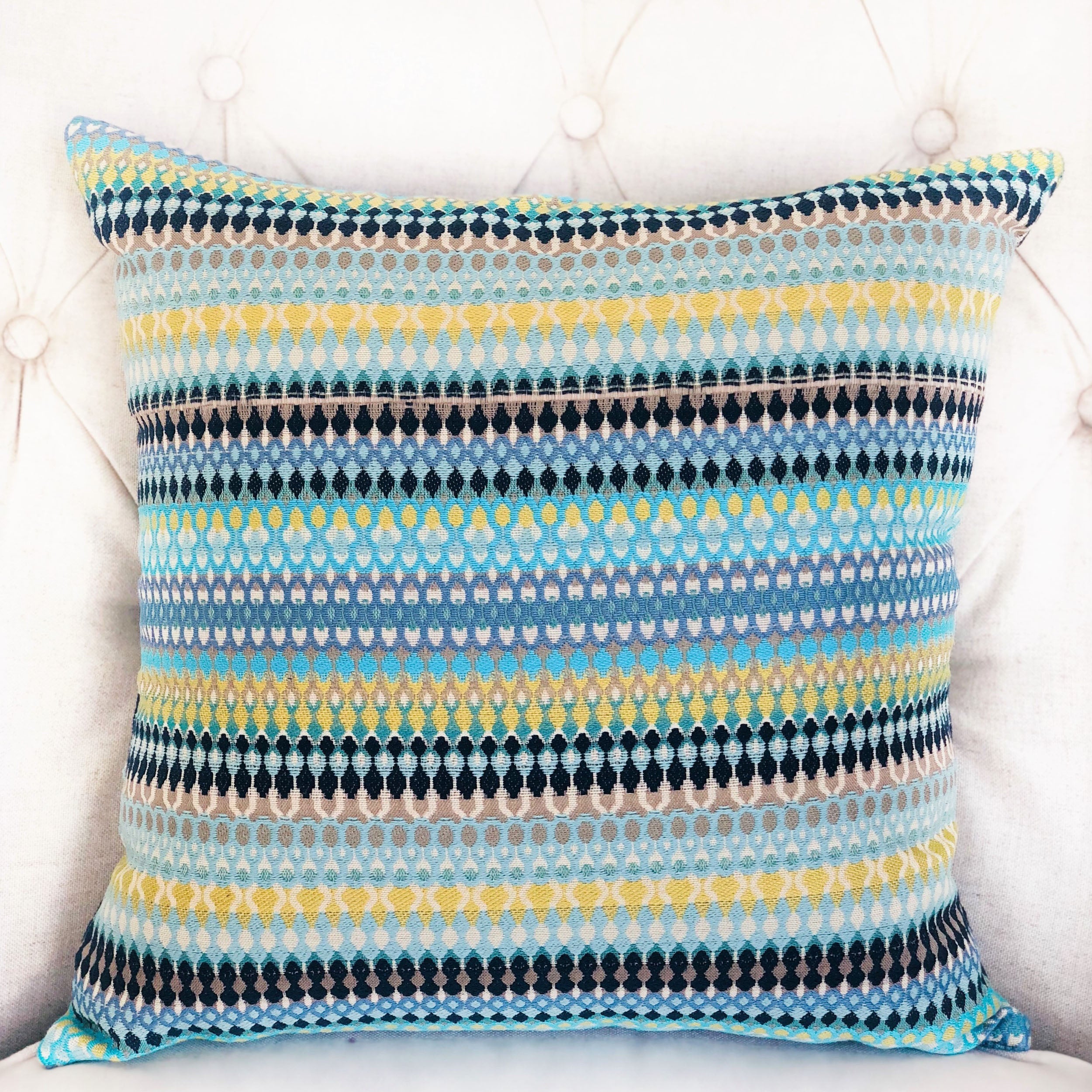 Lake Marsh Turquoise Yellow and Navy Handmade Luxury Pillow-1