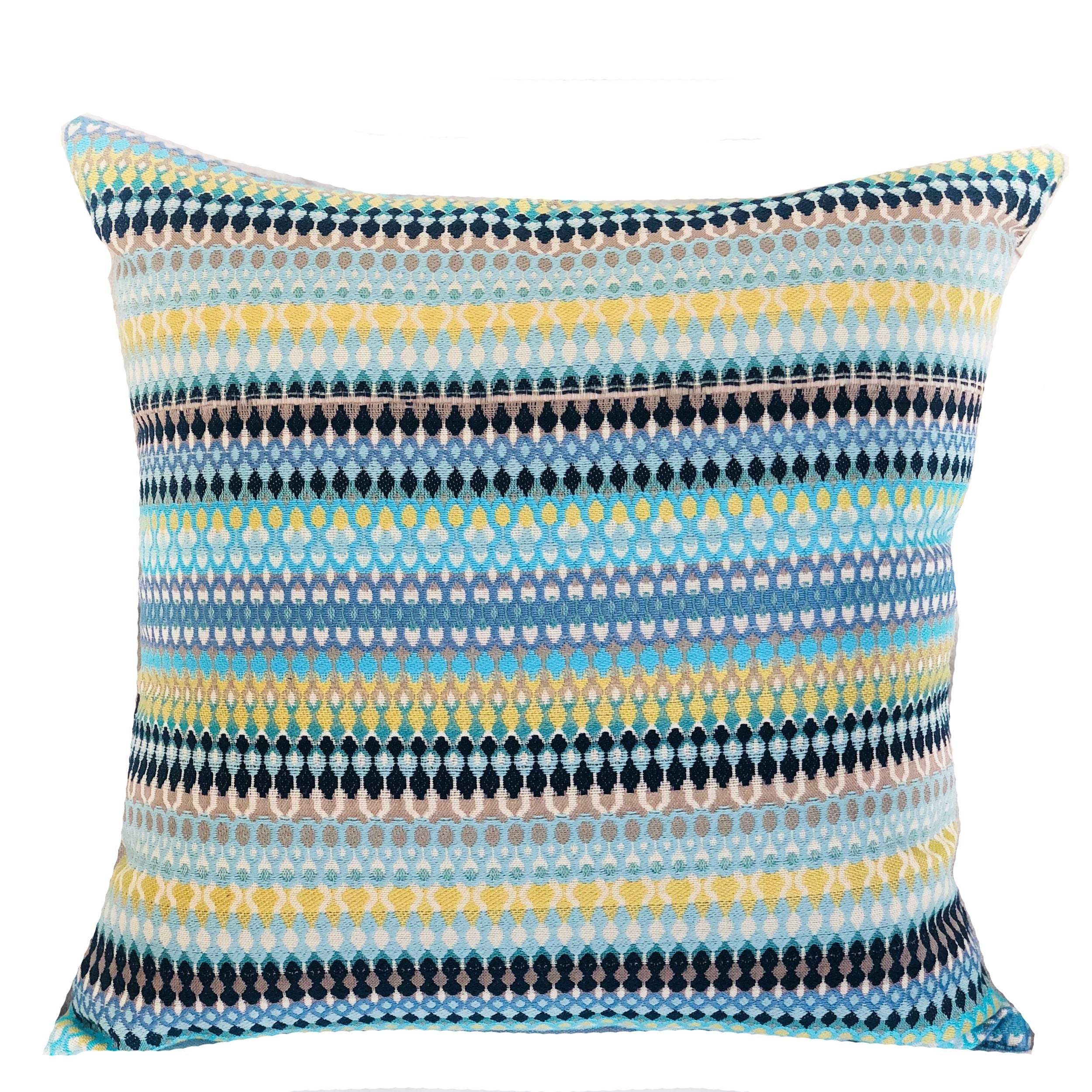 Lake Marsh Turquoise Yellow and Navy Handmade Luxury Pillow-0