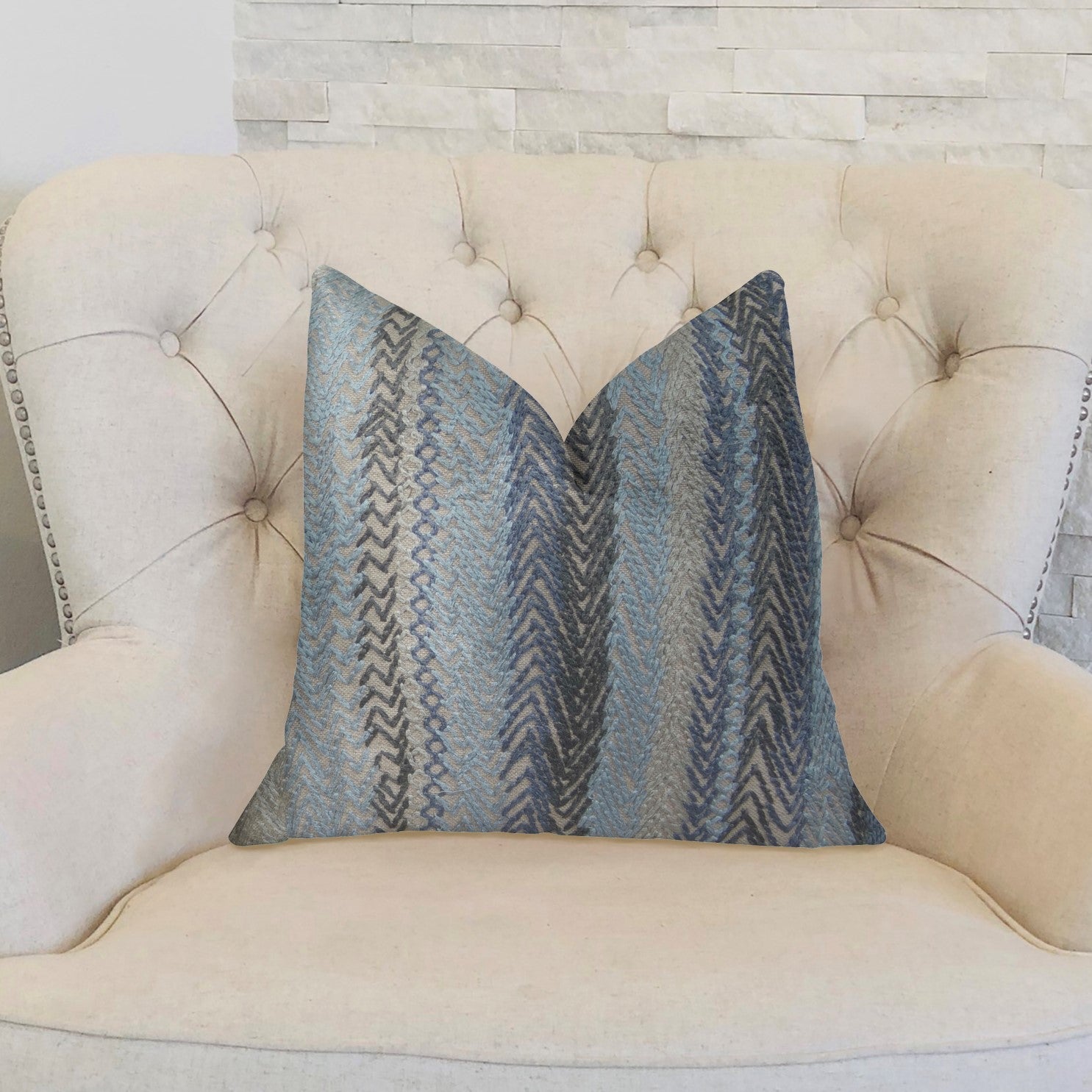 Blue Gate Gray Blue and Taupe Handmade Luxury Pillow-1