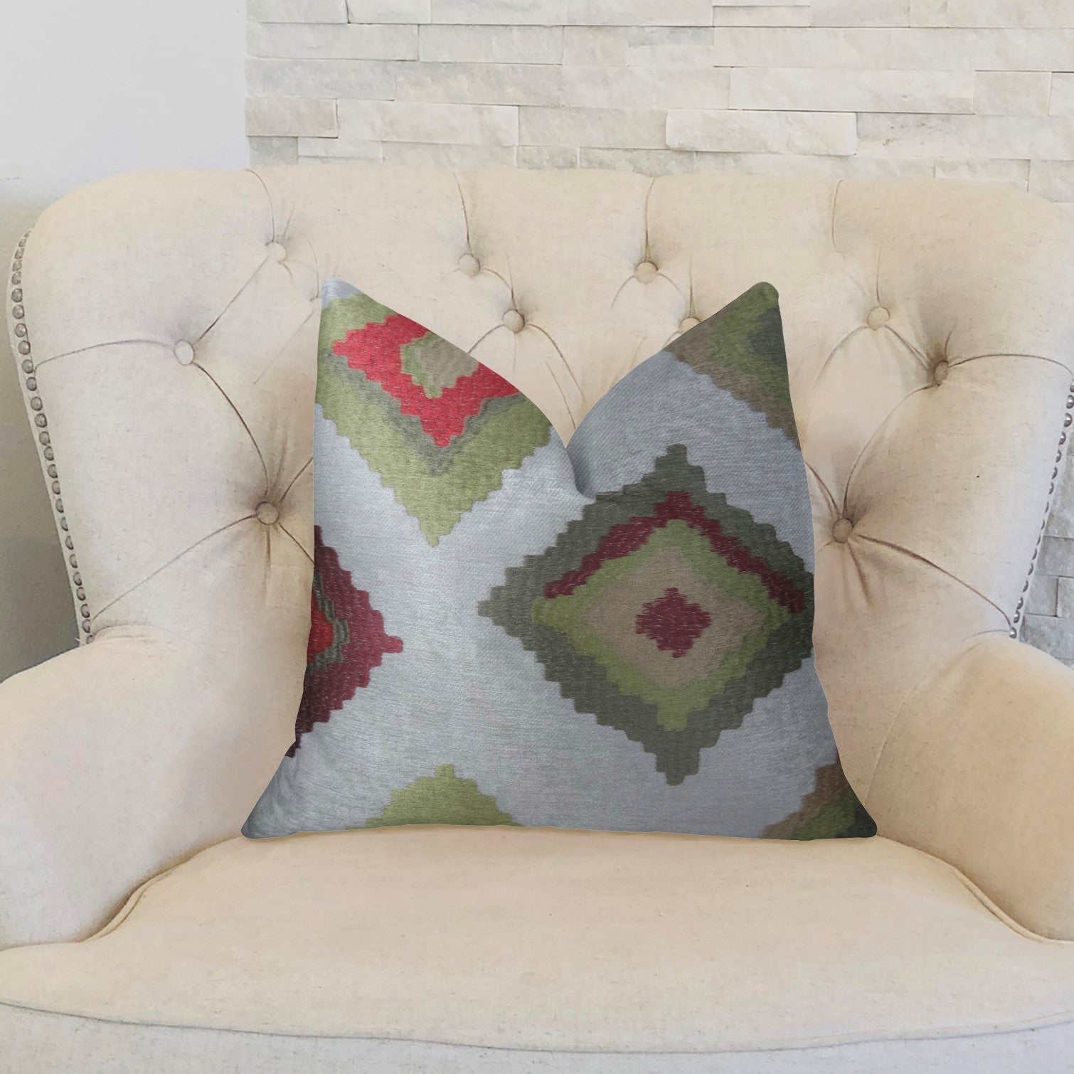 Earth Crust White Green and Red Handmade Luxury Pillow-1