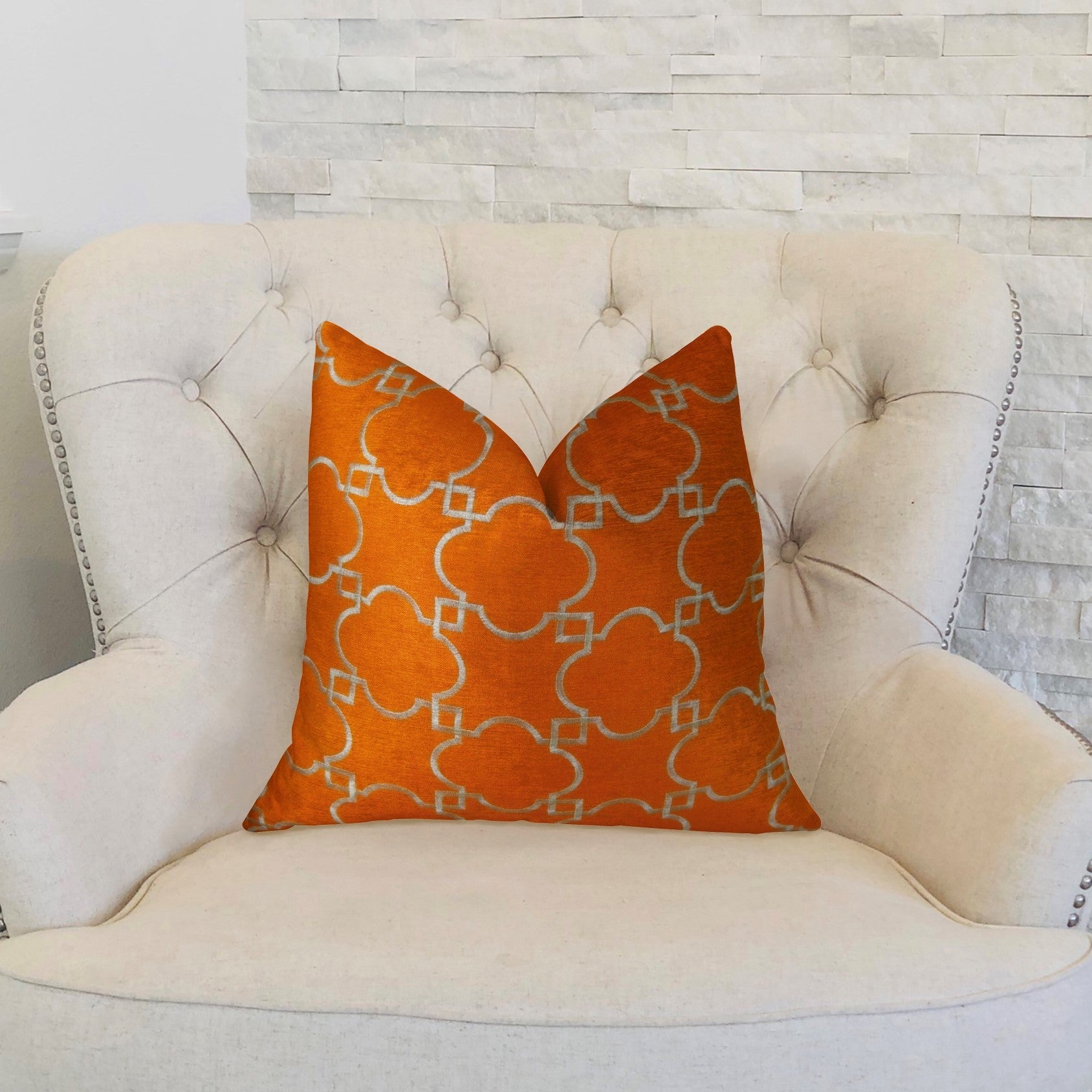 Nadiya Orange and White Handmade Luxury Pillow-1