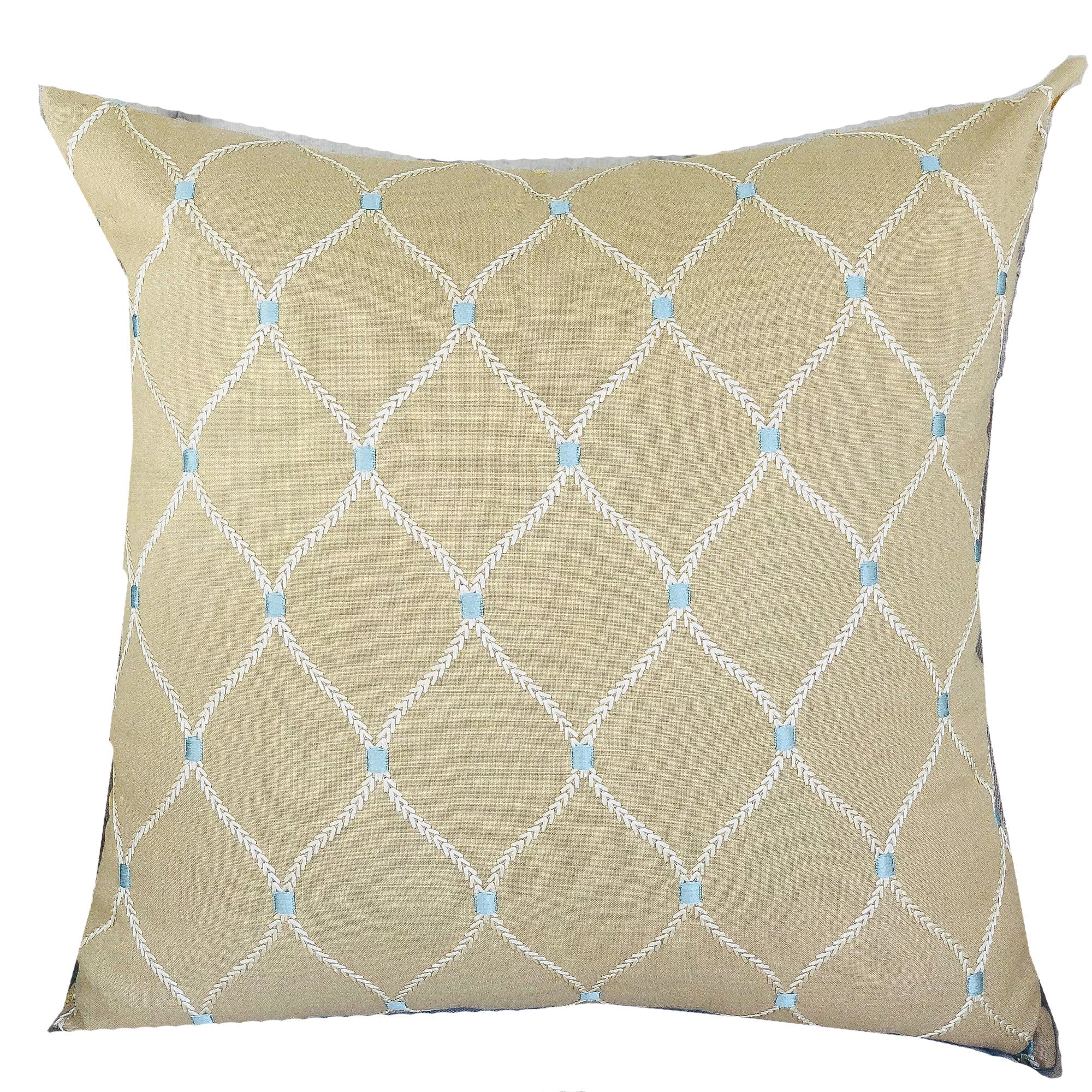 Abby  Taupe White and Blue Handmade Luxury Pillow-0