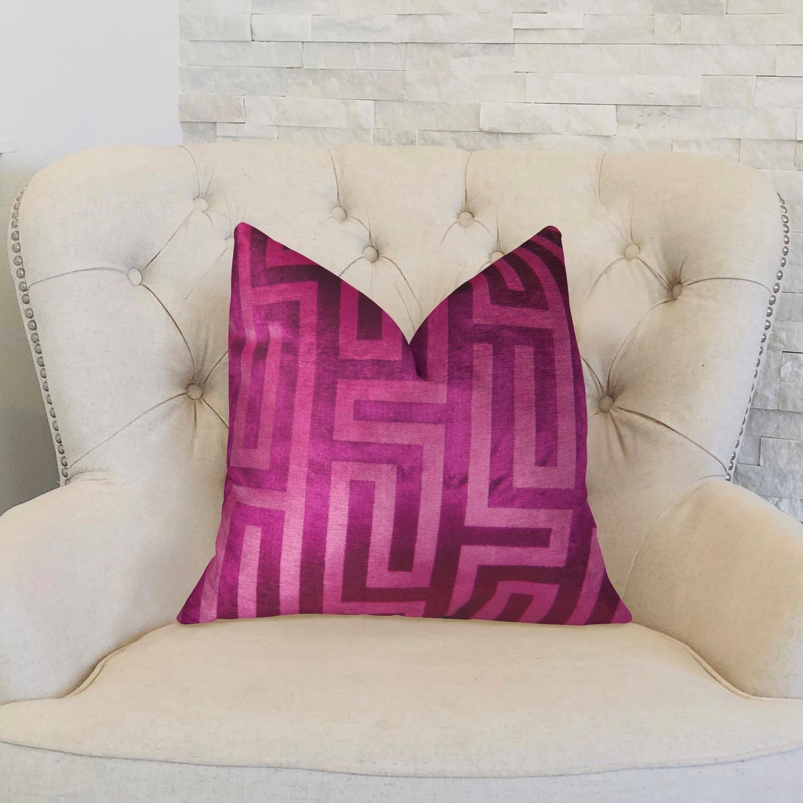 Velvet Maze Runner Fuchsia Handmade Luxury Pillow-1