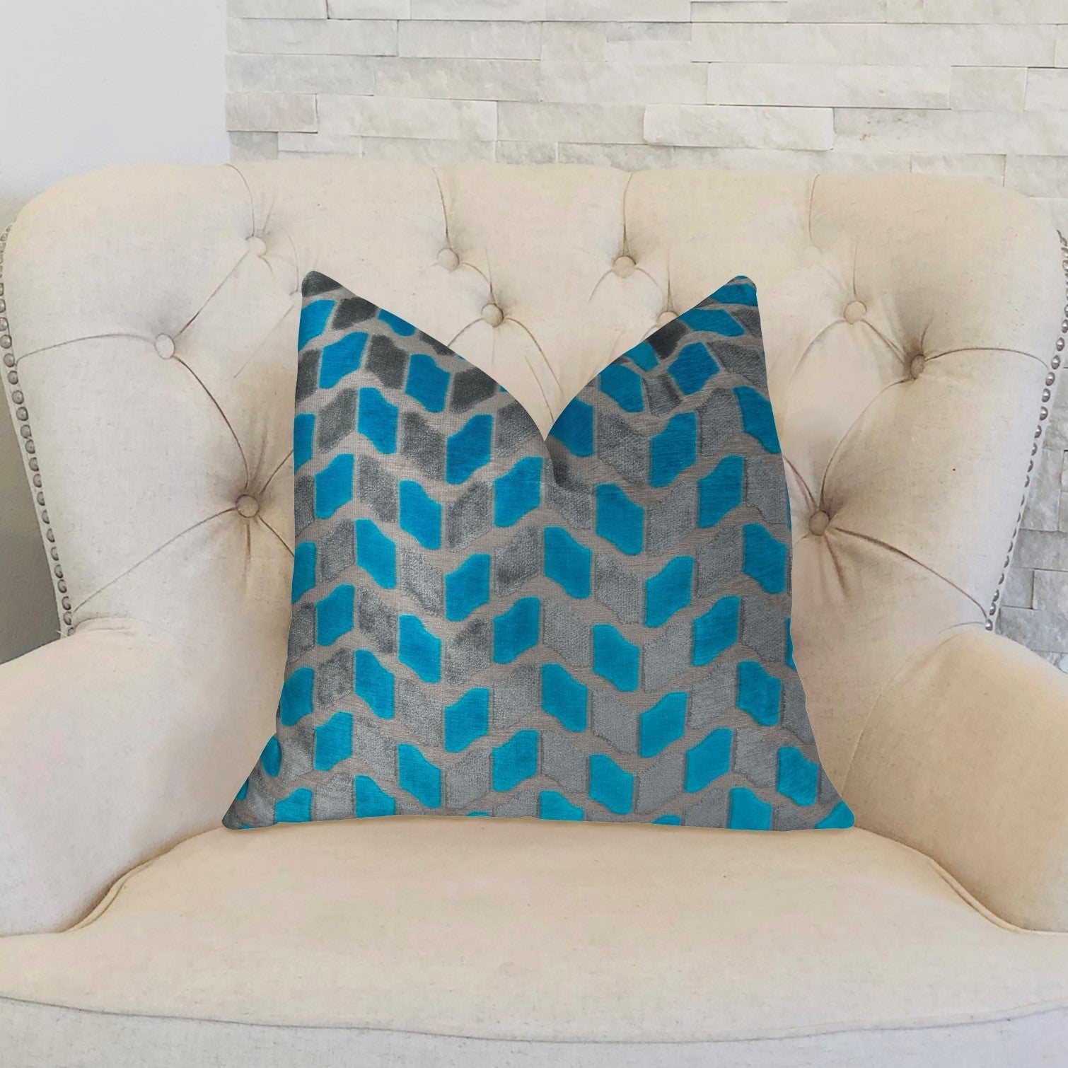 Castle Crest Turquoise and Gray Handmade Luxury Pillow-1