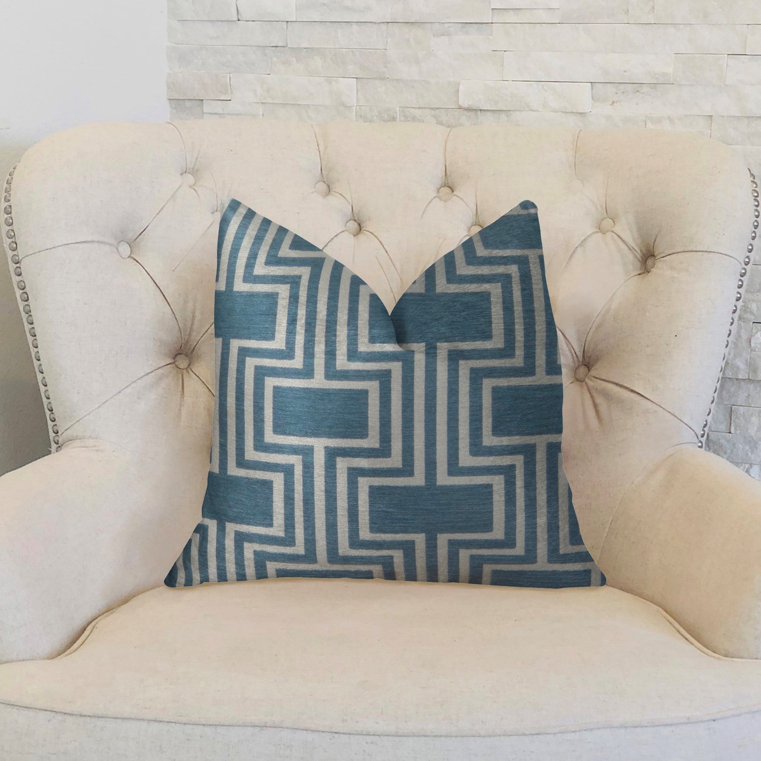 Argyle Square Blue and White Handmade Luxury Pillow-1