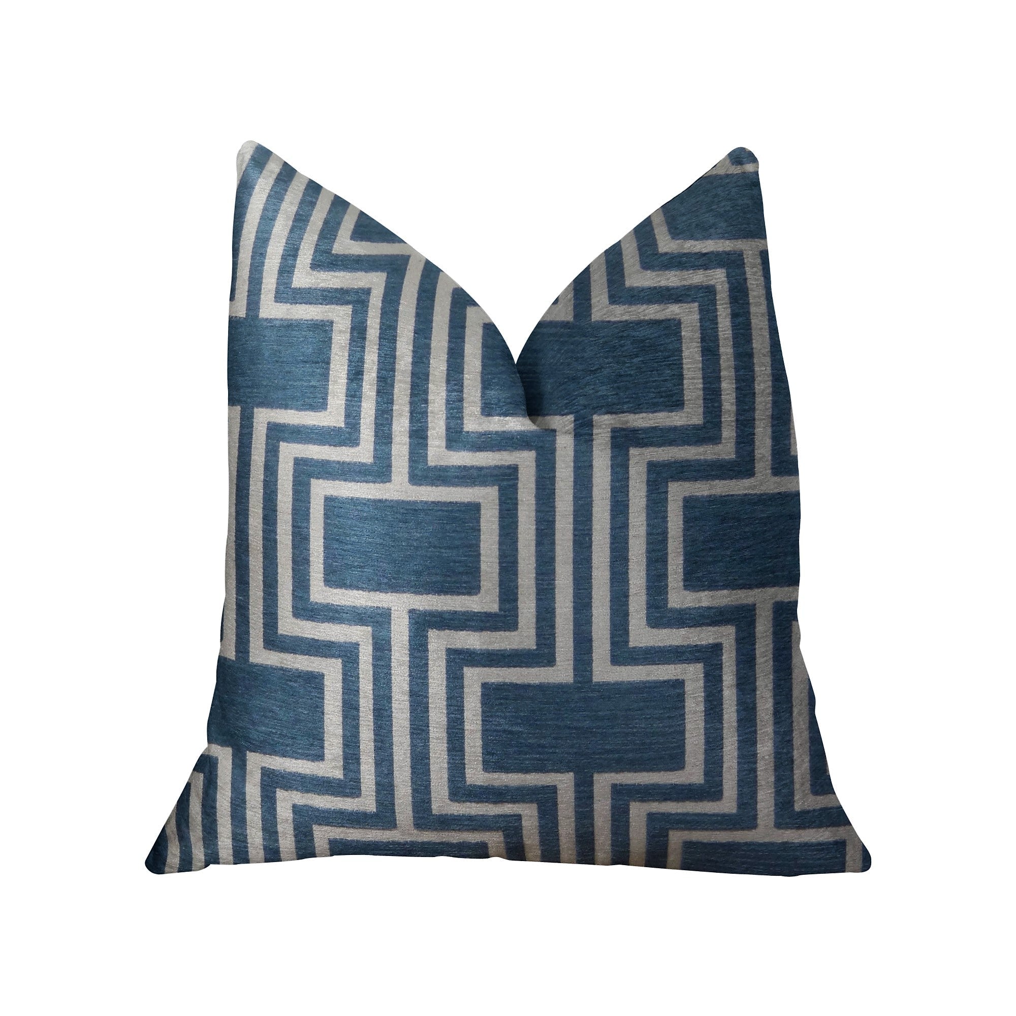 Argyle Square Blue and White Handmade Luxury Pillow-0