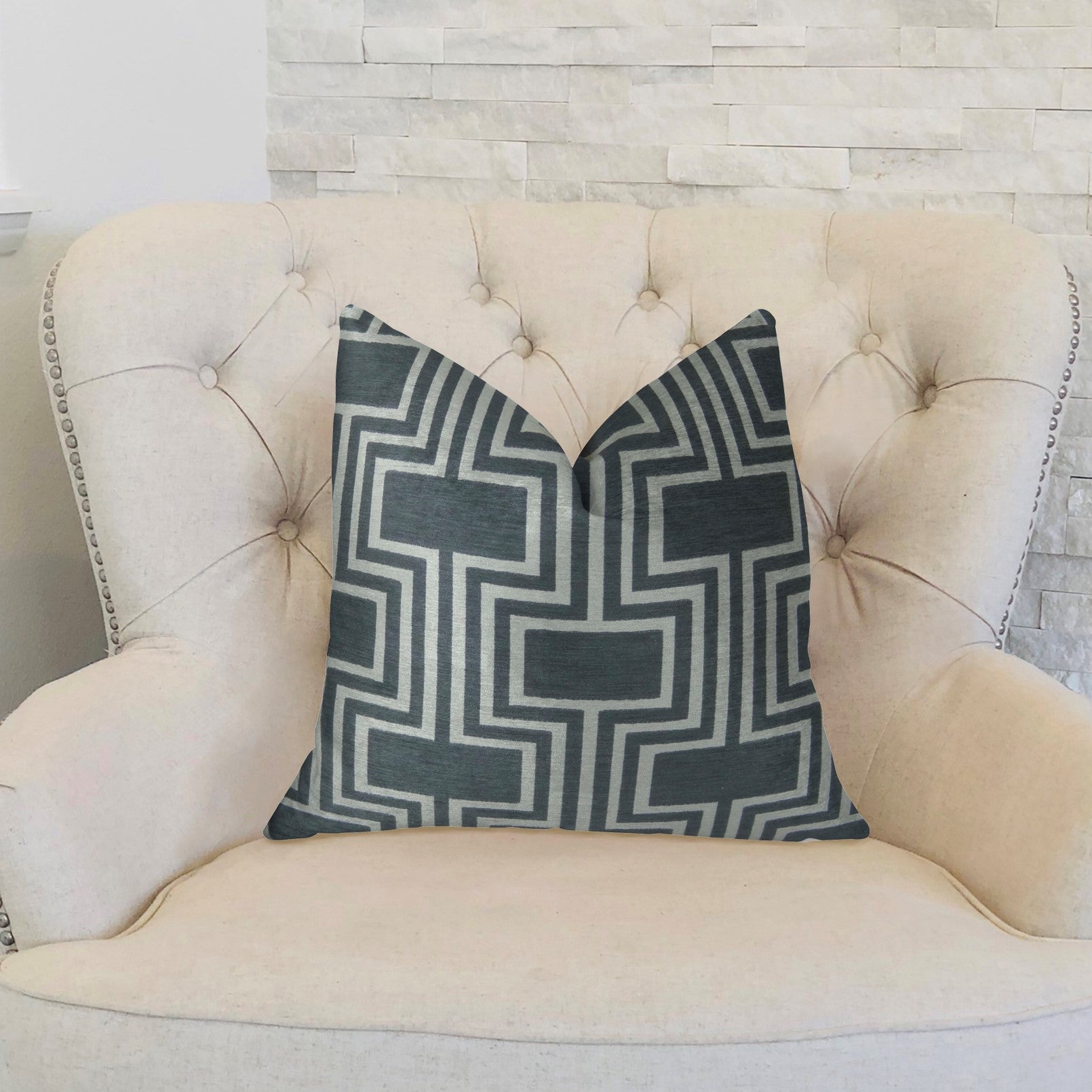 Argyle Square Black and White Handmade Luxury Pillow-1