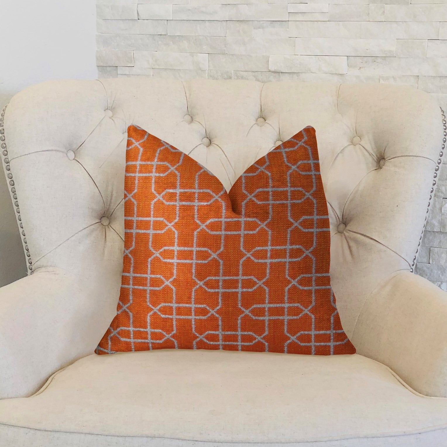 Marquette Orange and White Handmade Luxury Pillow-1