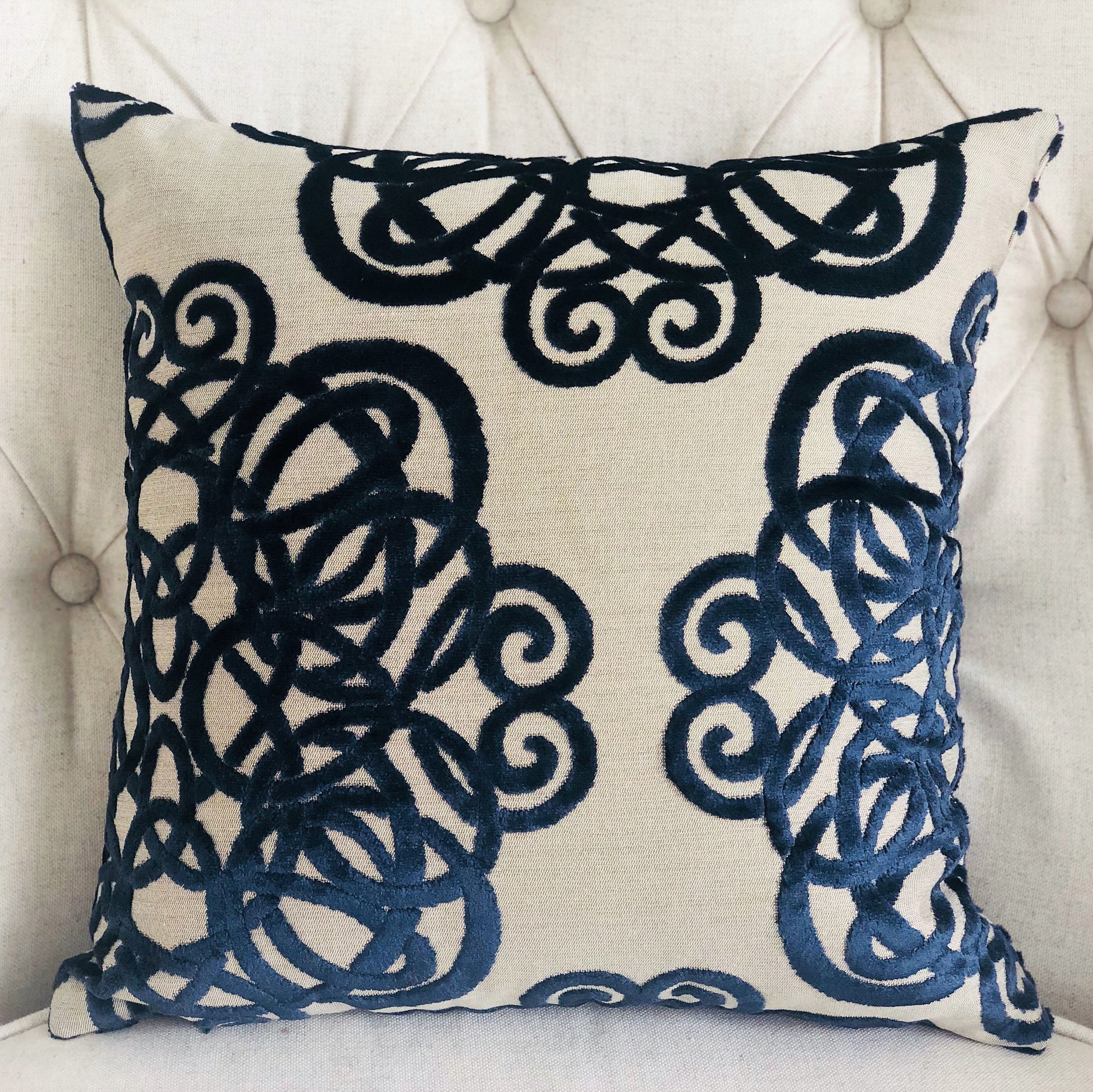 Serendepity  Navy and Taupe Handmade Luxury Pillow-1