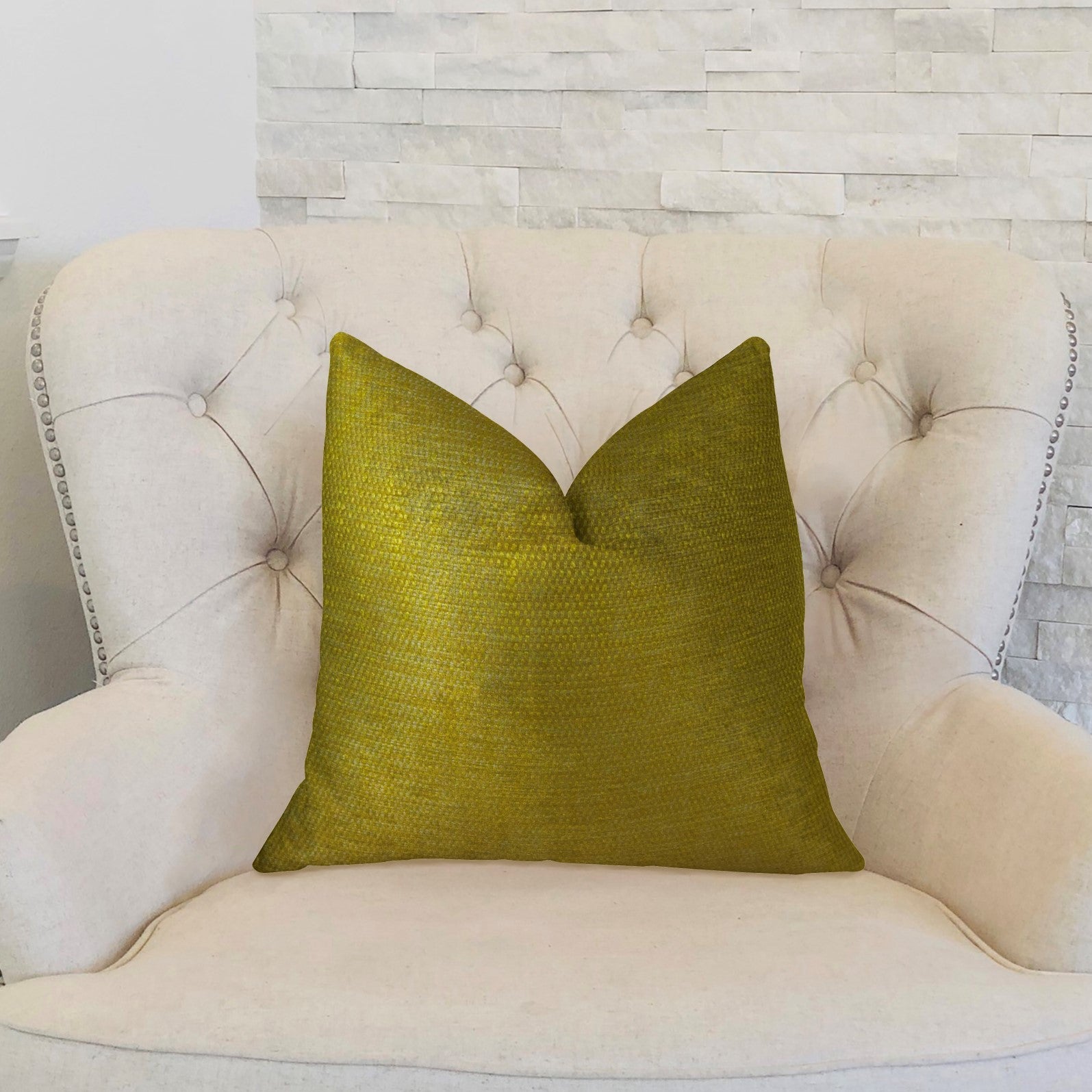 Deep Lemon Grass Metallic Citrine and Gold Handmade Luxury Pillow-1