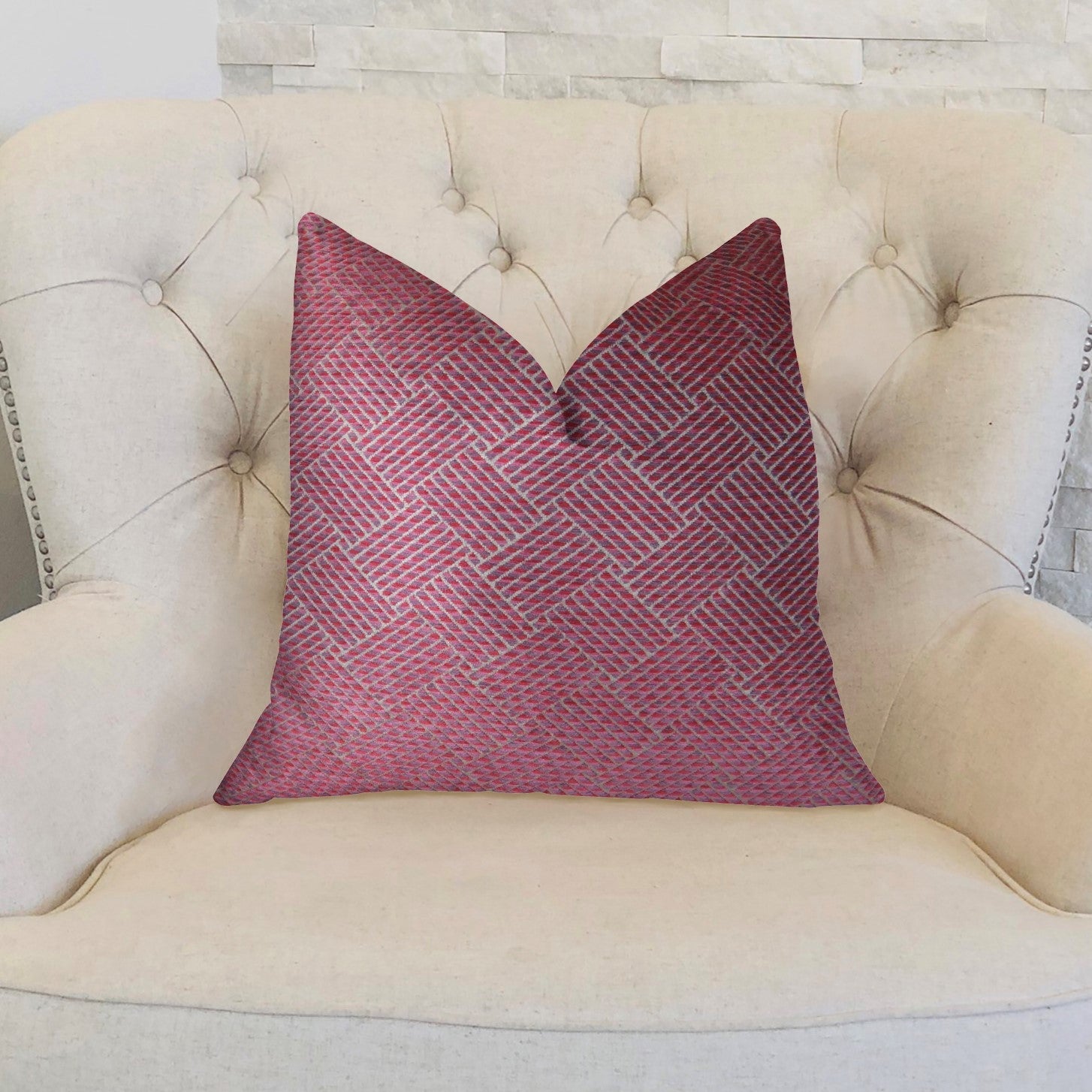 Boysenberry Pink and Cream Handmade Luxury Pillow-1