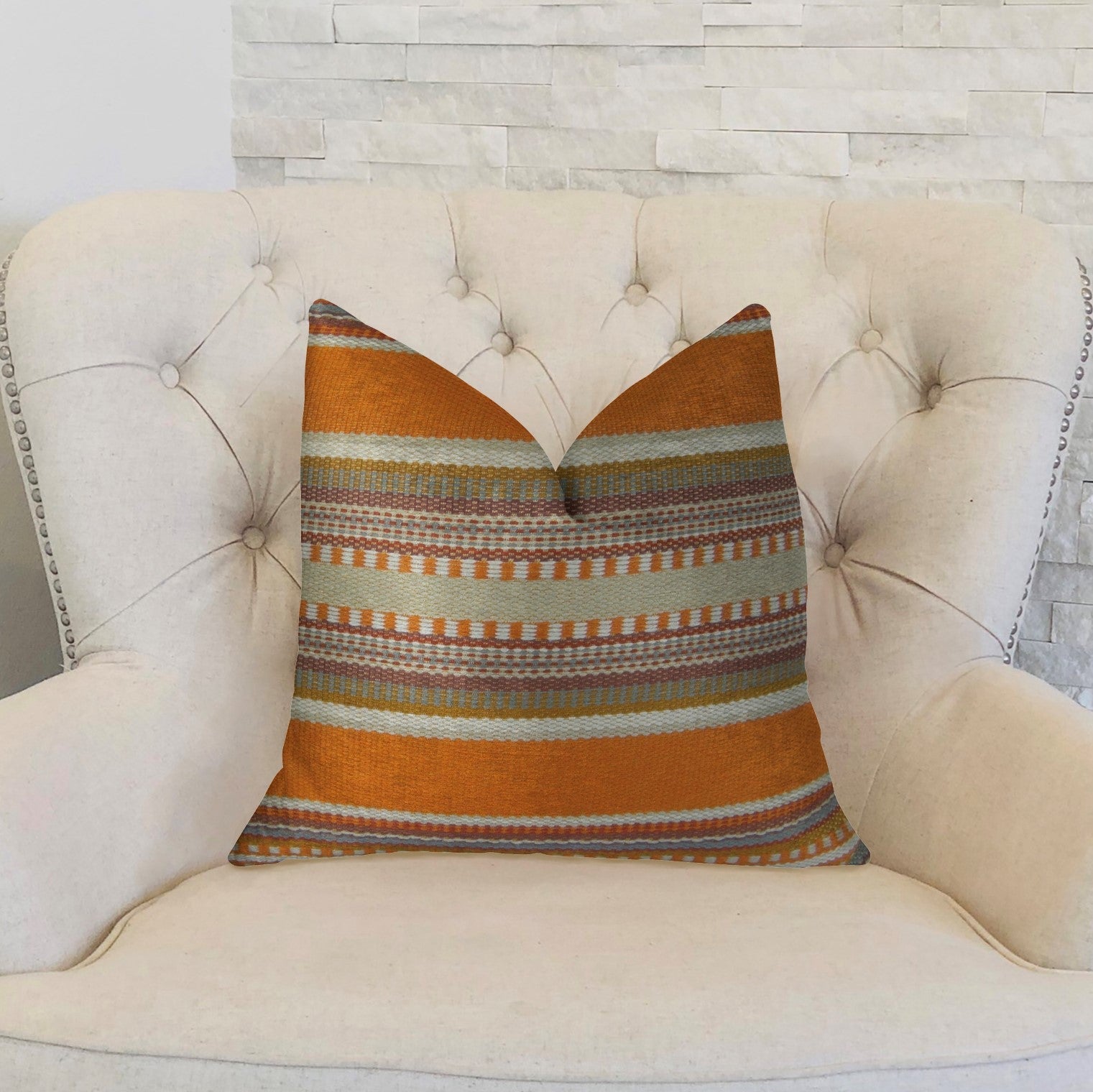 South Shore Amber Orange Olive and Cream Handmade Luxury Pillow-1