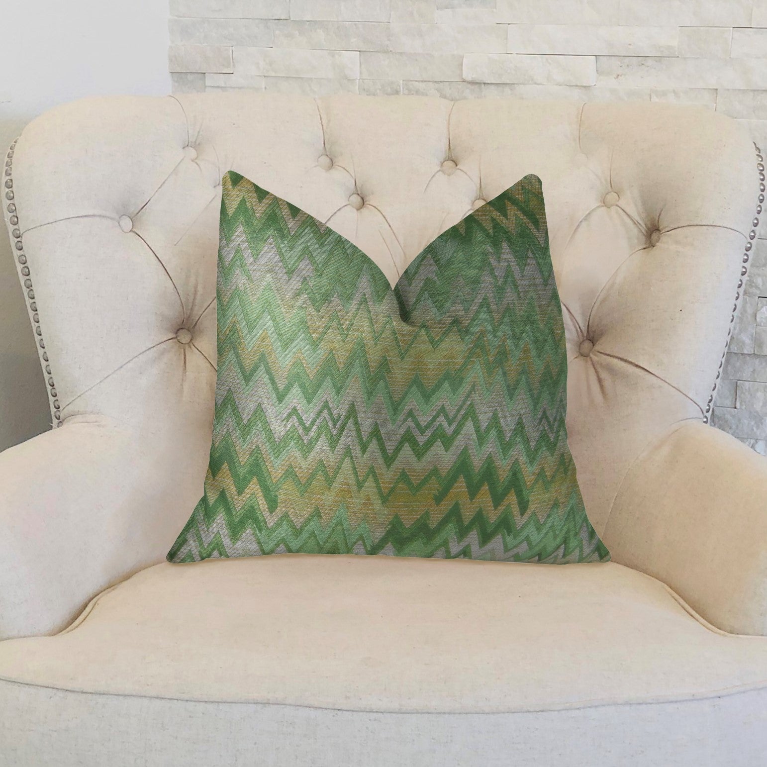 Green Fair Green Citrine and Taupe Handmade Luxury Pillow-1